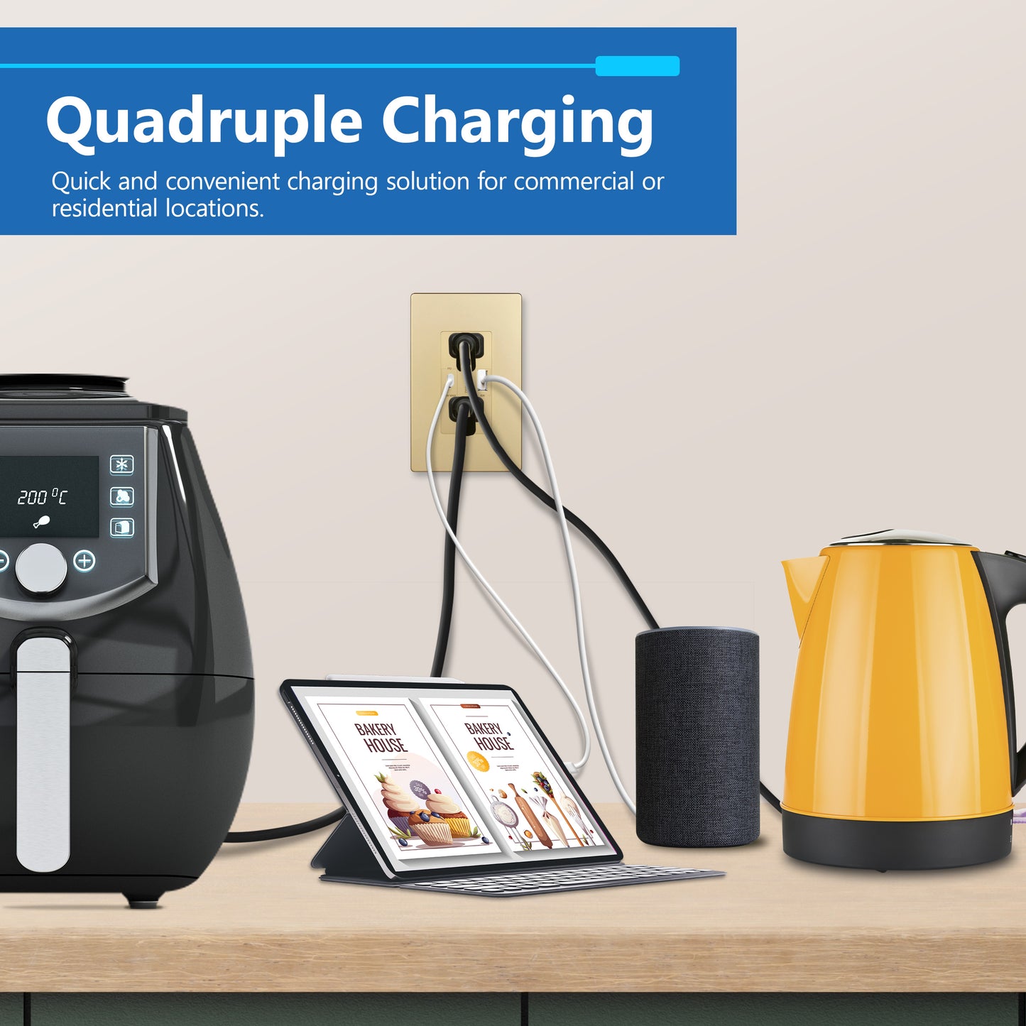 USB Type-A and Type-C charger with 15A Tamper-Resistant Receptacles, Duplex Receptacle with 1 USB Type-A and 1 USB Type-C Charging Ports (Max 30W), Power Delivery, Interchangeable Face Cover, Wall Plate Included