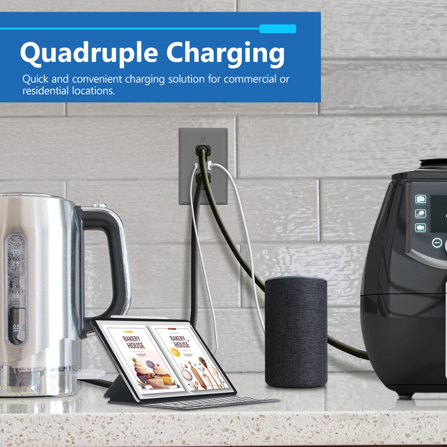 USB Type-A and Type-C charger with 15A Tamper-Resistant Receptacles, Duplex Receptacle with 1 USB Type-A and 1 USB Type-C Charging Ports (Max 30W), Power Delivery, Interchangeable Face Cover, Wall Plate Included