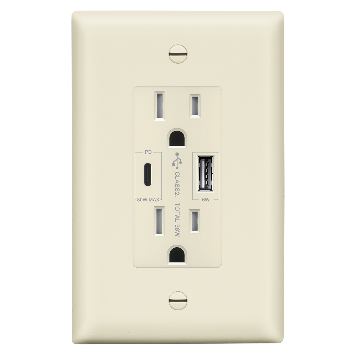 USB Type-A and Type-C charger with 15A Tamper-Resistant Receptacles, Duplex Receptacle with 1 USB Type-A and 1 USB Type-C Charging Ports (Max 30W), Power Delivery, Interchangeable Face Cover, Wall Plate Included