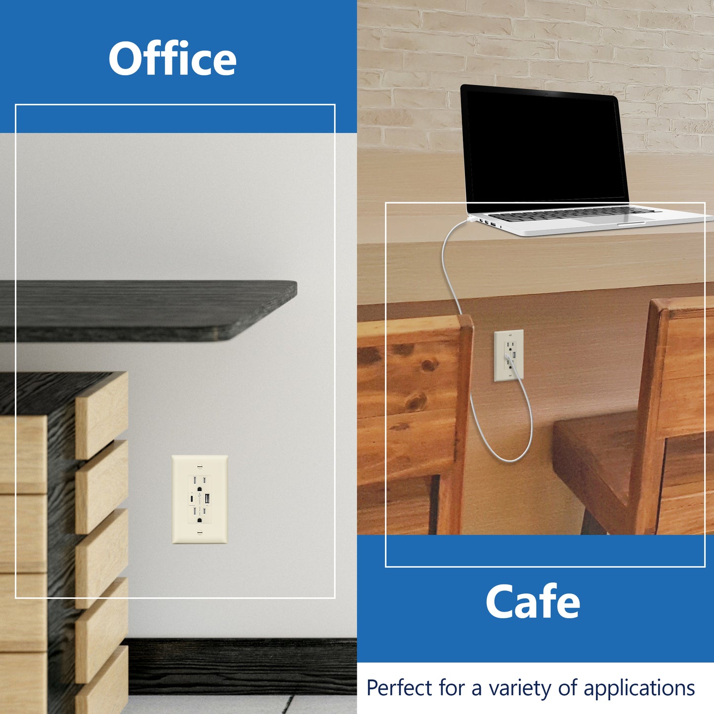 USB Type-A and Type-C charger with 15A Tamper-Resistant Receptacles, Duplex Receptacle with 1 USB Type-A and 1 USB Type-C Charging Ports (Max 30W), Power Delivery, Interchangeable Face Cover, Wall Plate Included