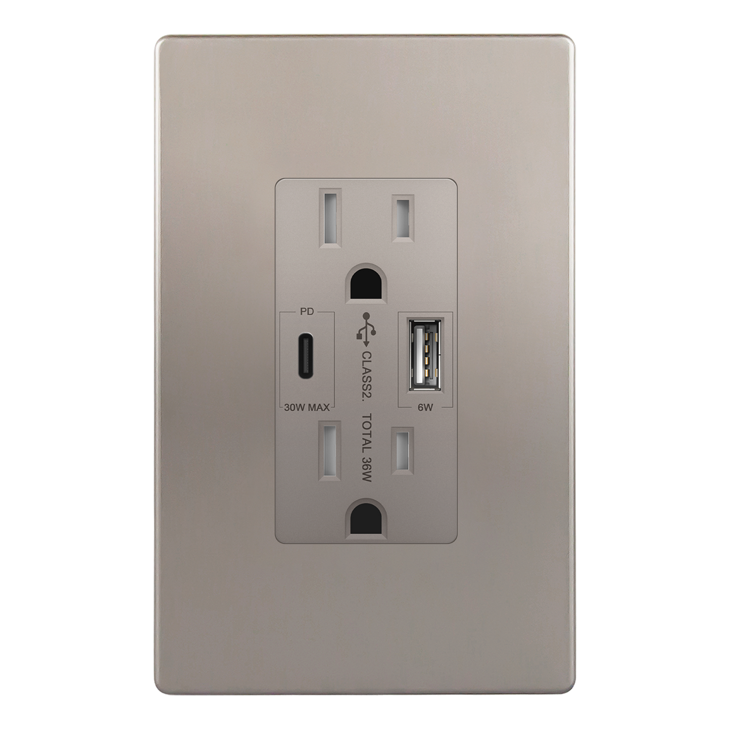 USB Type-A and Type-C charger with 15A Tamper-Resistant Receptacles, Duplex Receptacle with 1 USB Type-A and 1 USB Type-C Charging Ports (Max 30W), Power Delivery, Interchangeable Face Cover, Wall Plate Included
