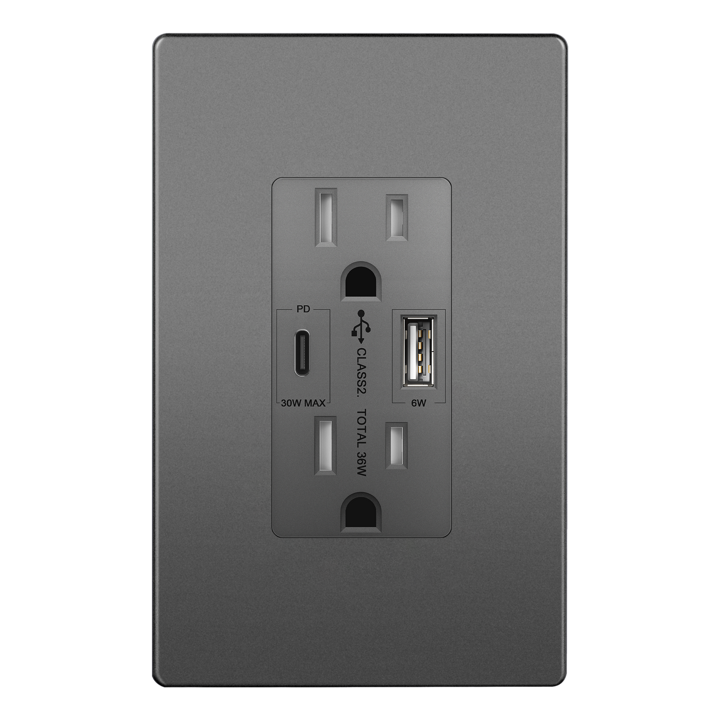 USB Type-A and Type-C charger with 15A Tamper-Resistant Receptacles, Duplex Receptacle with 1 USB Type-A and 1 USB Type-C Charging Ports (Max 30W), Power Delivery, Interchangeable Face Cover, Wall Plate Included