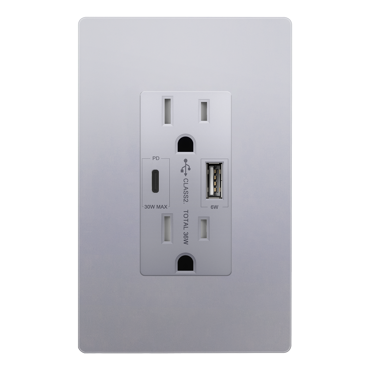 USB Type-A and Type-C charger with 15A Tamper-Resistant Receptacles, Duplex Receptacle with 1 USB Type-A and 1 USB Type-C Charging Ports (Max 30W), Power Delivery, Interchangeable Face Cover, Wall Plate Included