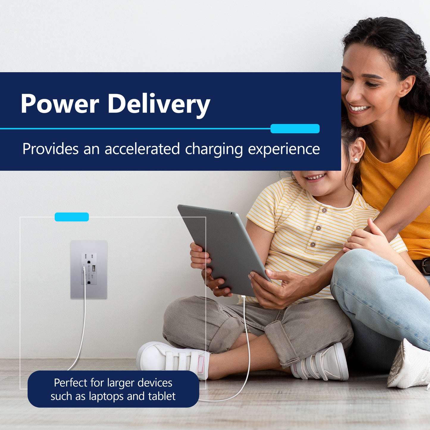 USB Type-A and Type-C charger with 15A Tamper-Resistant Receptacles, Duplex Receptacle with 1 USB Type-A and 1 USB Type-C Charging Ports (Max 30W), Power Delivery, Interchangeable Face Cover, Wall Plate Included