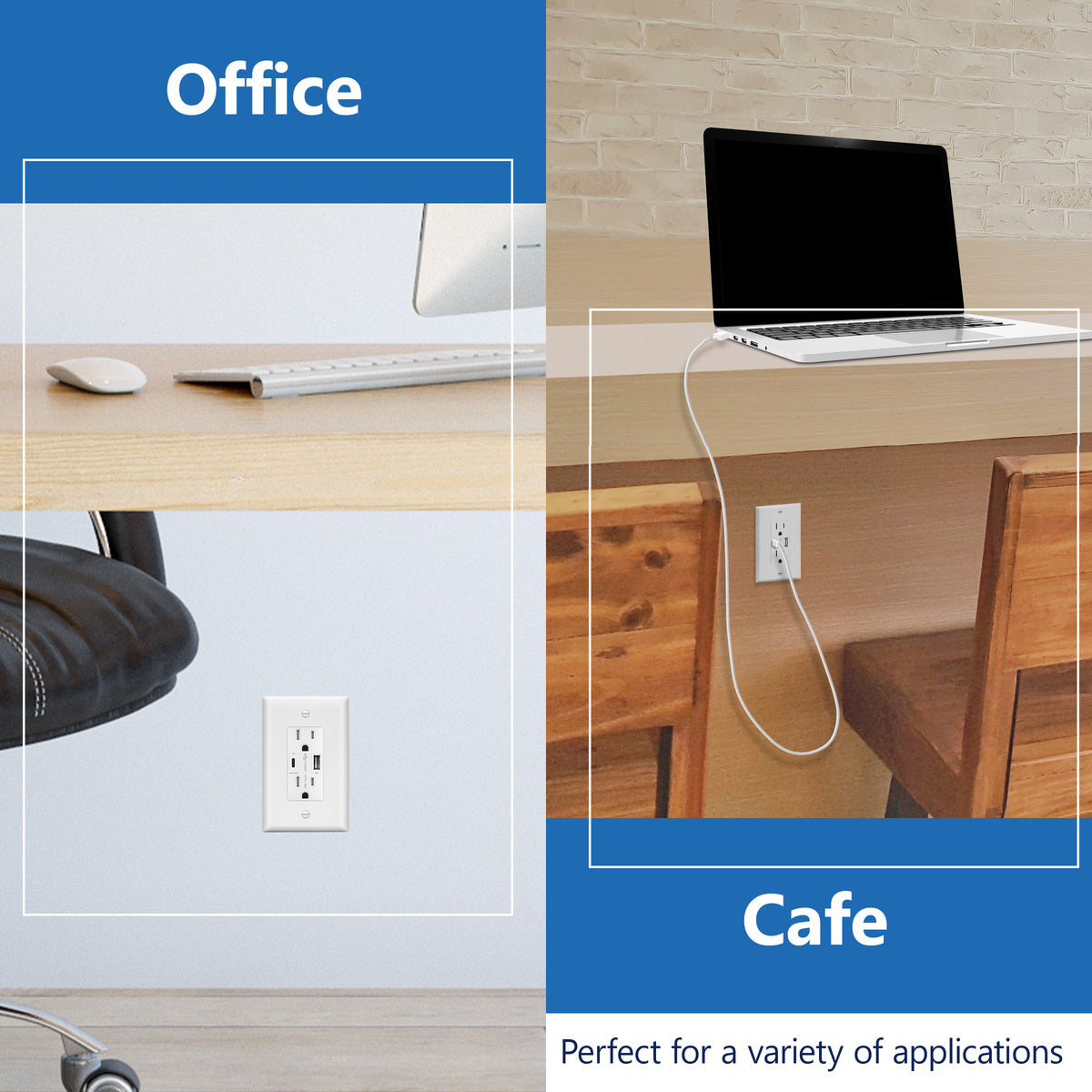 USB Type-A and Type-C charger with 15A Tamper-Resistant Receptacles, Duplex Receptacle with 1 USB Type-A and 1 USB Type-C Charging Ports (Max 30W), Power Delivery, Interchangeable Face Cover, Wall Plate Included