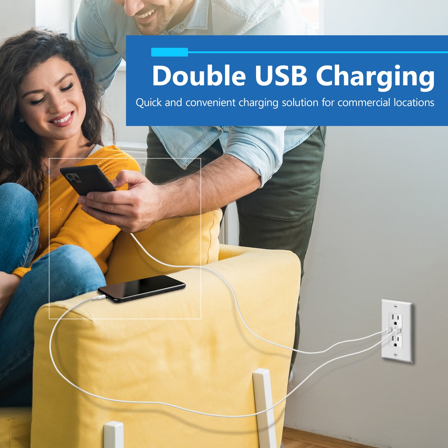 USB Type-C charger with 15A Tamper-Resistant Receptacles, Duplex Receptacle with 2 USB Type-C Charging Ports (Max 36W), Power Delivery, Interchangeable Face Cover, Wall Plate Included