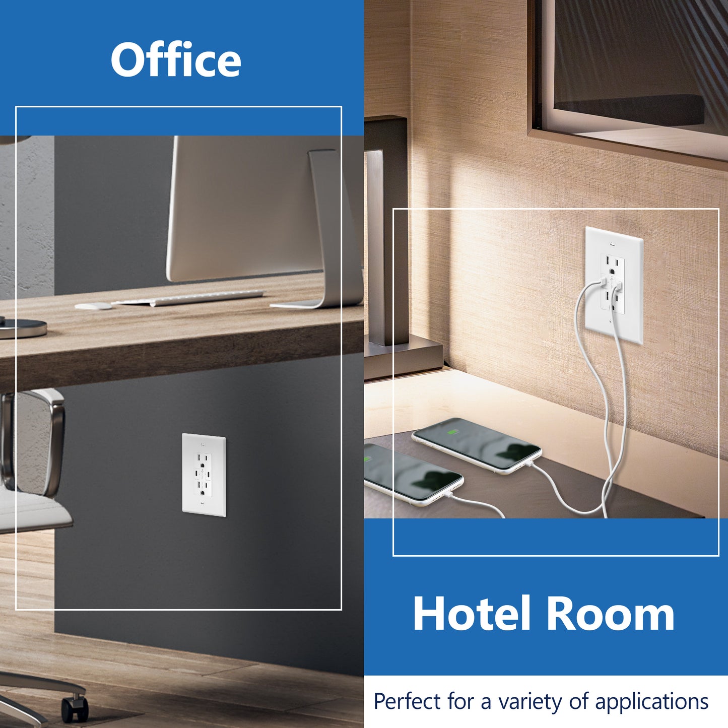 USB Type-C charger with 15A Tamper-Resistant Receptacles, Duplex Receptacle with 2 USB Type-C Charging Ports (Max 36W), Power Delivery, Interchangeable Face Cover, Wall Plate Included