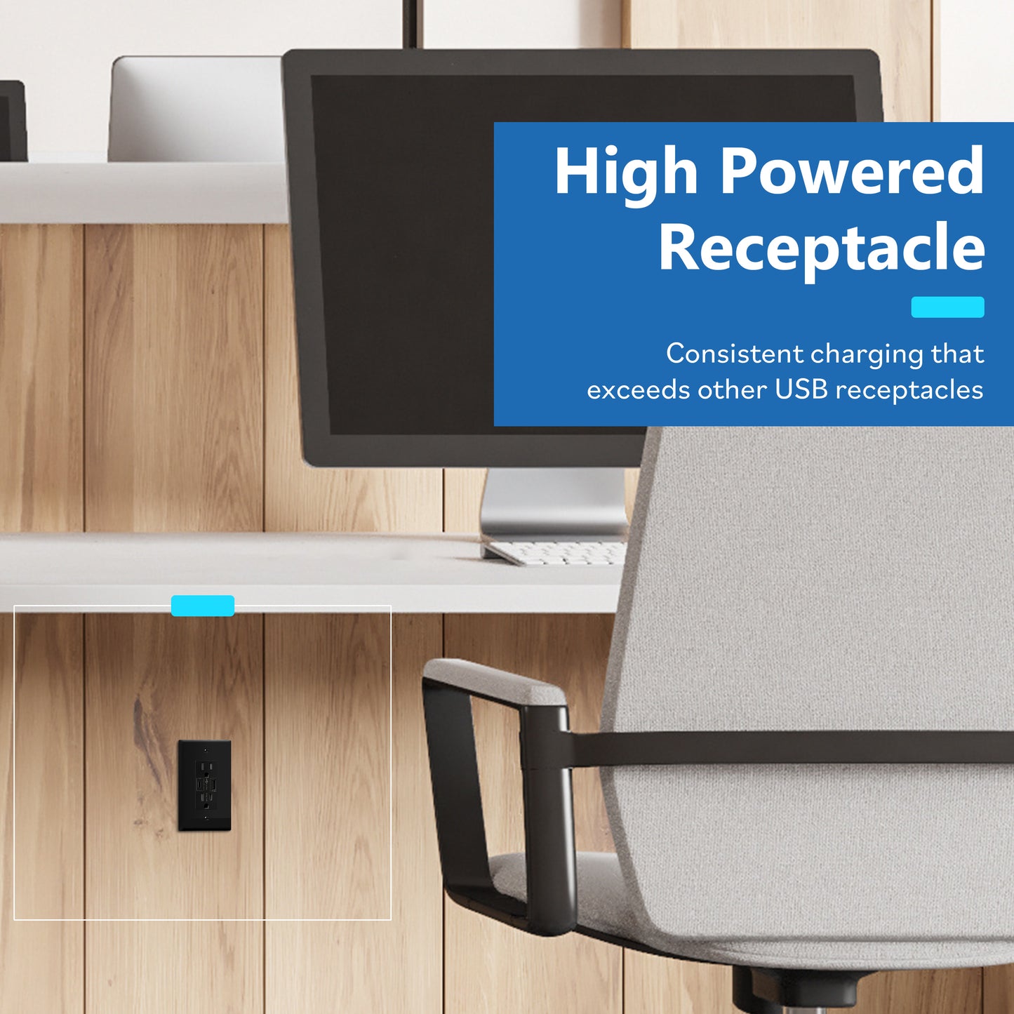 USB Type-A and Type-C charger with 15A Tamper-Resistant Receptacles, Duplex Receptacle with 1 USB Type-A and 1 USB Type-C Charging Ports (Max 60W), Power Delivery, Interchangeable Face Cover, Wall Plate Included