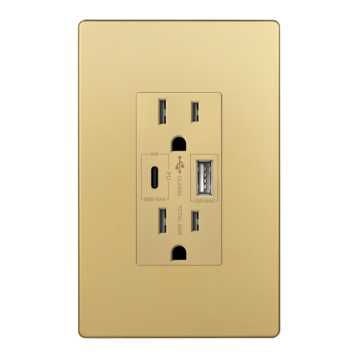 USB Type-A and Type-C charger with 15A Tamper-Resistant Receptacles, Duplex Receptacle with 1 USB Type-A and 1 USB Type-C Charging Ports (Max 60W), Power Delivery, Interchangeable Face Cover, Wall Plate Included