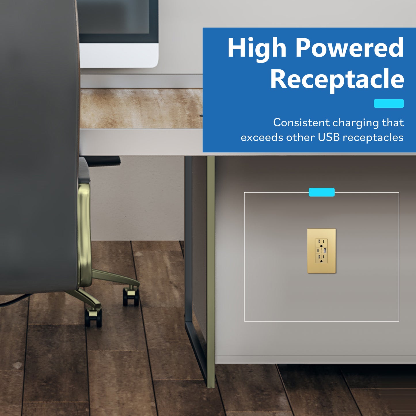 USB Type-A and Type-C charger with 15A Tamper-Resistant Receptacles, Duplex Receptacle with 1 USB Type-A and 1 USB Type-C Charging Ports (Max 60W), Power Delivery, Interchangeable Face Cover, Wall Plate Included