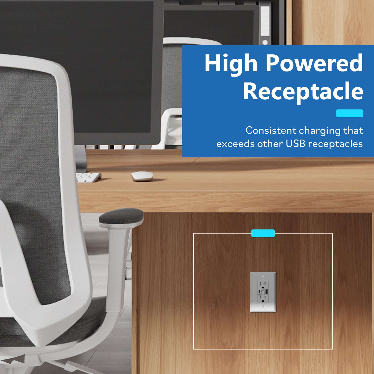 USB Type-A and Type-C charger with 15A Tamper-Resistant Receptacles, Duplex Receptacle with 1 USB Type-A and 1 USB Type-C Charging Ports (Max 60W), Power Delivery, Interchangeable Face Cover, Wall Plate Included