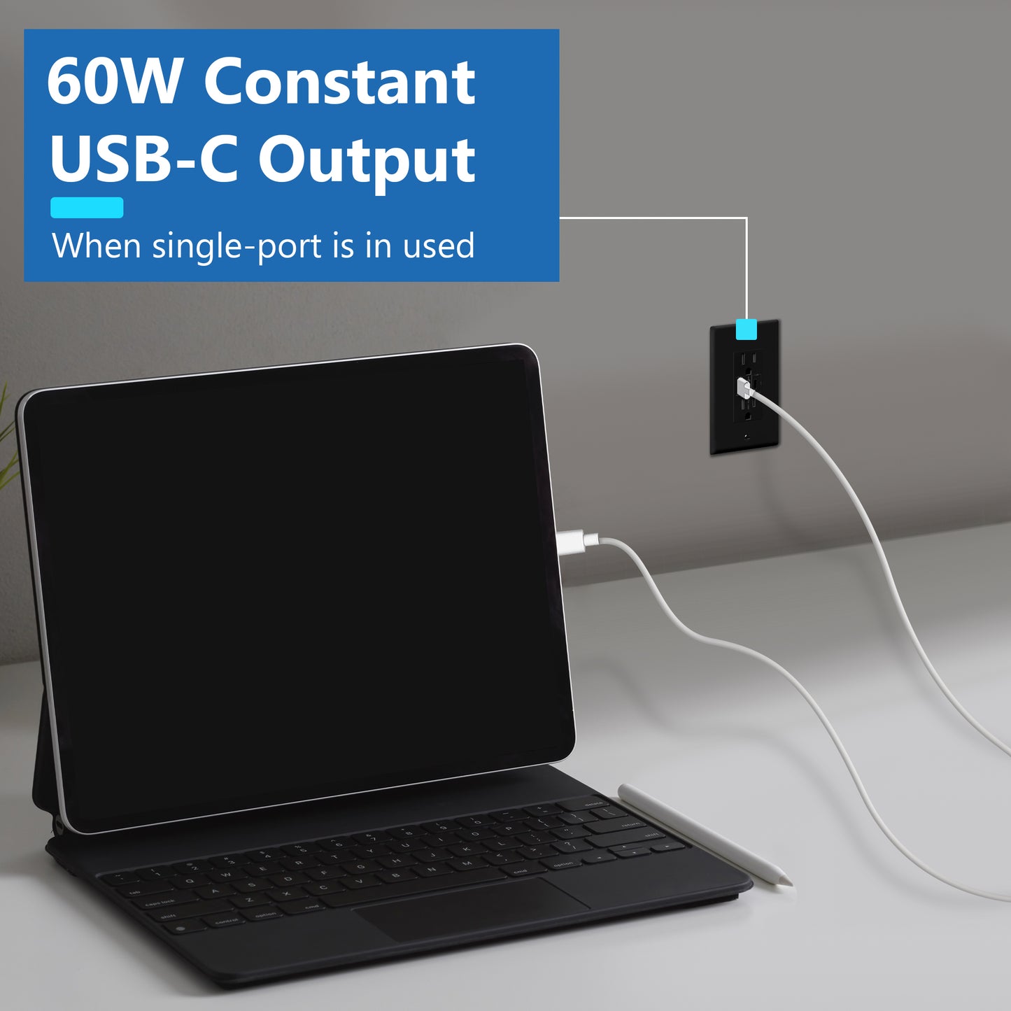 USB Type-C charger with 15A Tamper-Resistant Receptacles, Duplex Receptacle with 2 USB Type-C Charging Ports (Max 60W), Power Delivery, Interchangeable Face Cover, Wall Plate Included