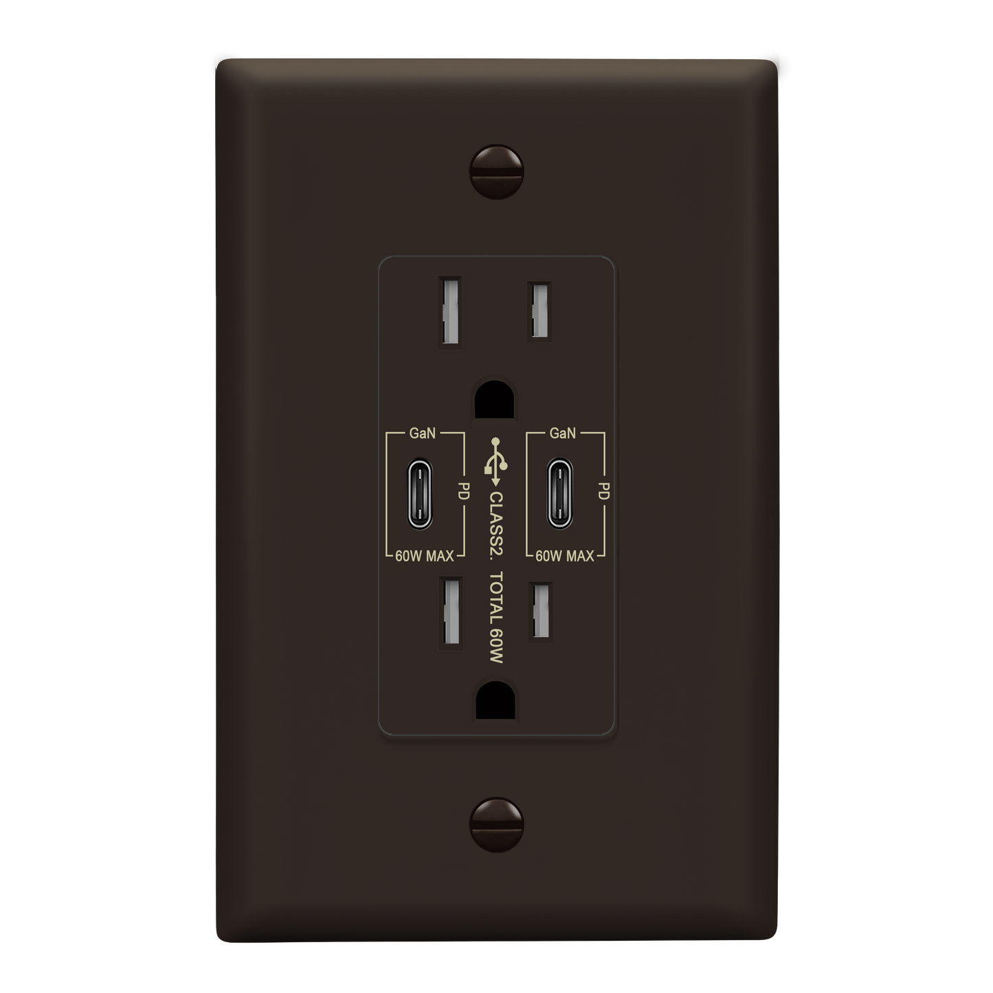 USB Type-C charger with 15A Tamper-Resistant Receptacles, Duplex Receptacle with 2 USB Type-C Charging Ports (Max 60W), Power Delivery, Interchangeable Face Cover, Wall Plate Included