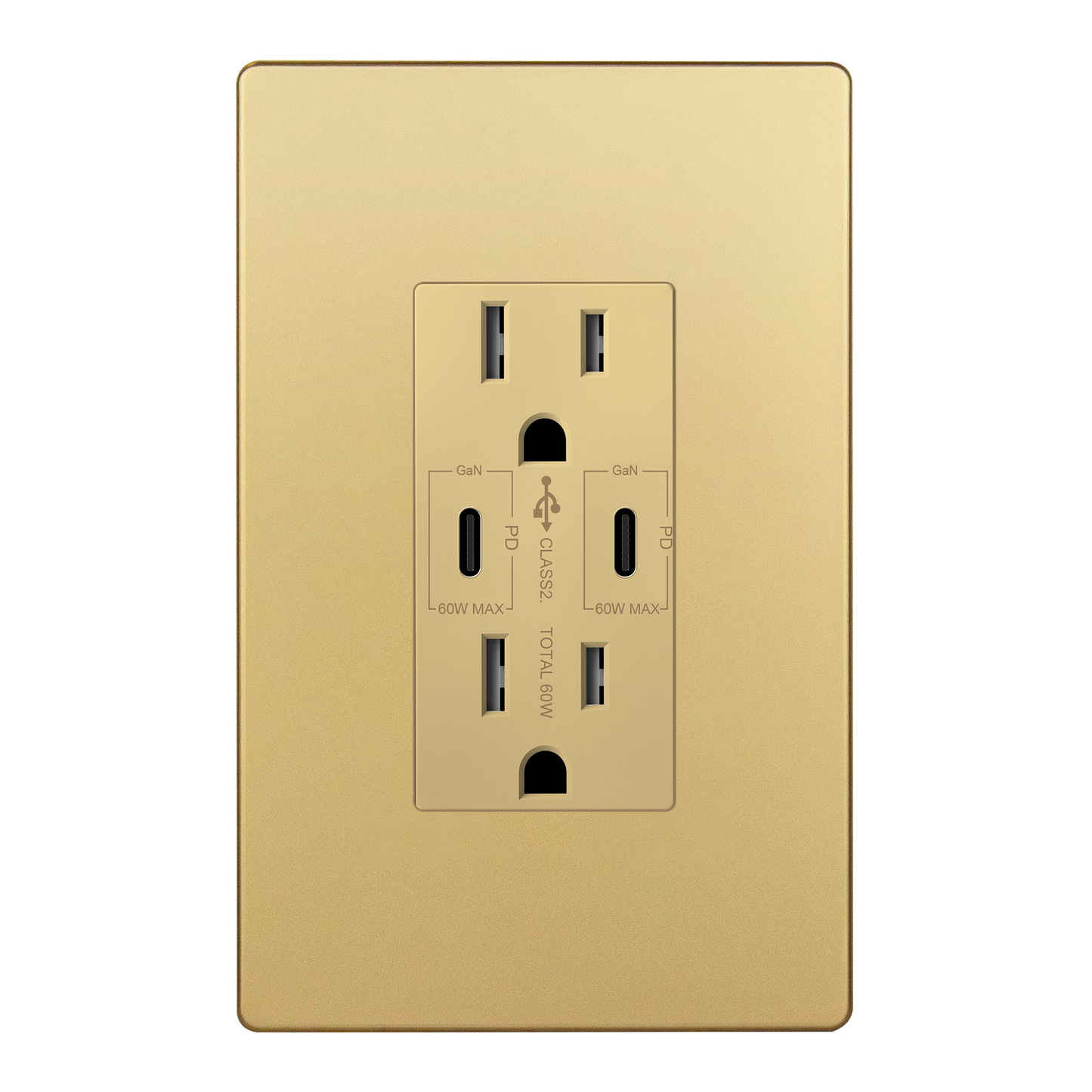 USB Type-C charger with 15A Tamper-Resistant Receptacles, Duplex Receptacle with 2 USB Type-C Charging Ports (Max 60W), Power Delivery, Interchangeable Face Cover, Wall Plate Included