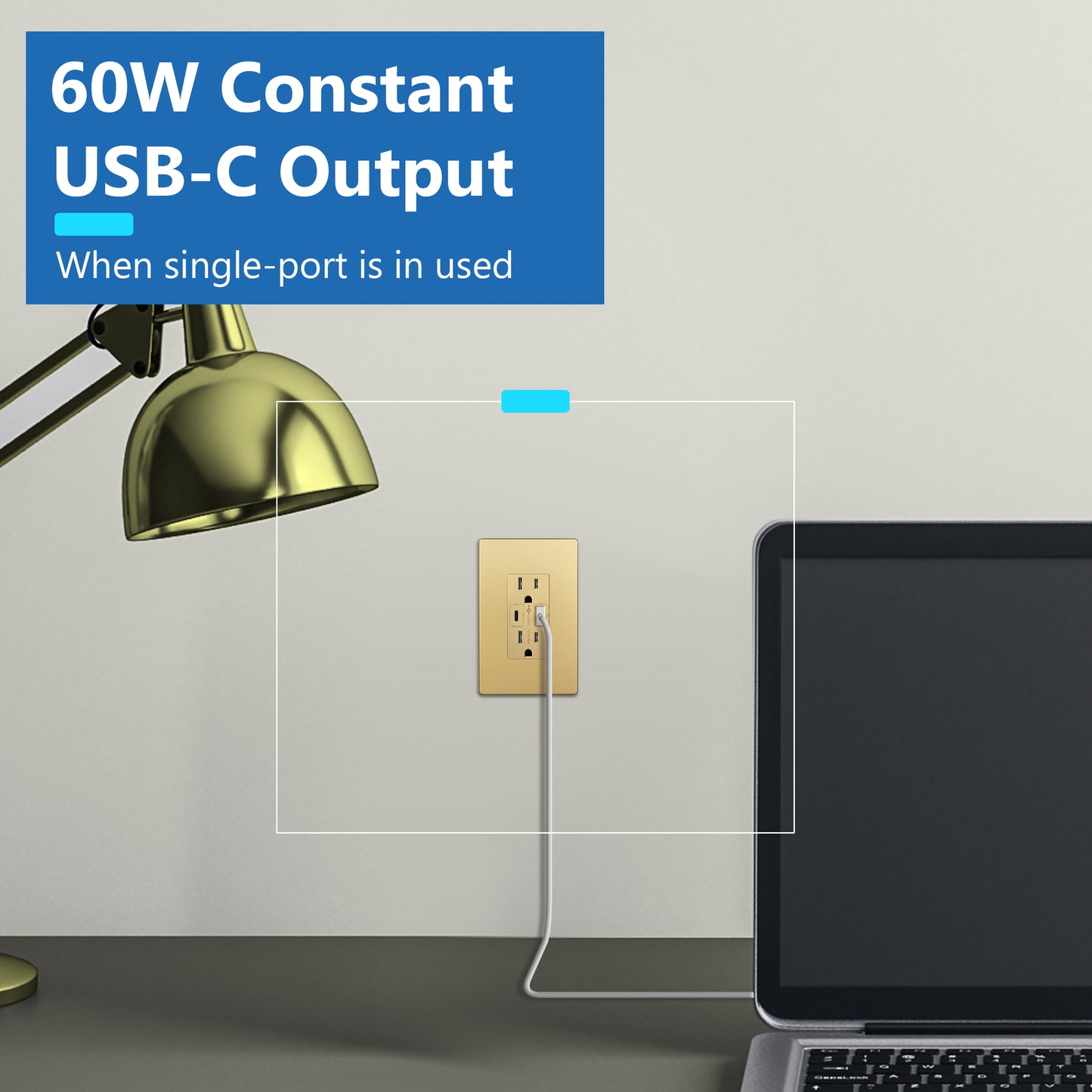 USB Type-C charger with 15A Tamper-Resistant Receptacles, Duplex Receptacle with 2 USB Type-C Charging Ports (Max 36W), Power Delivery, Interchangeable Face Cover, Wall Plate Included