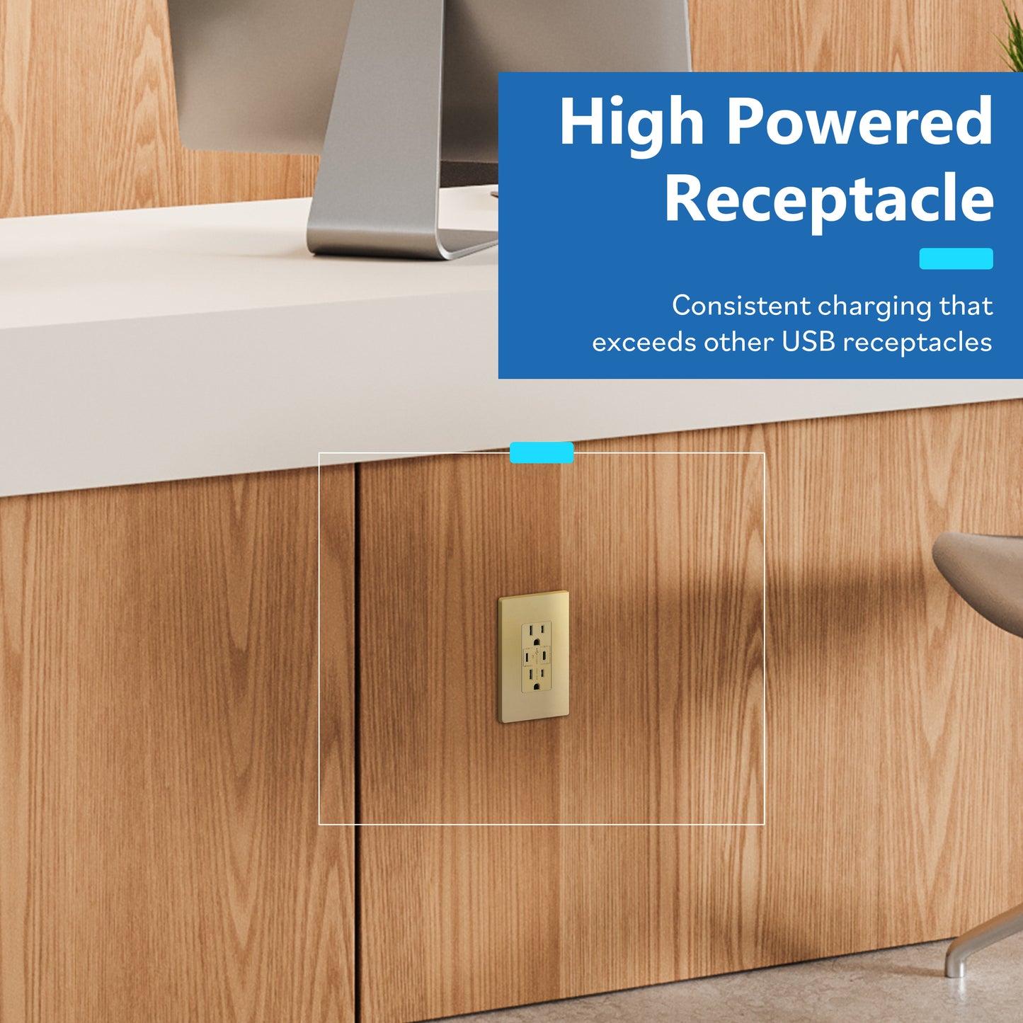 USB Type-C charger with 15A Tamper-Resistant Receptacles, Duplex Receptacle with 2 USB Type-C Charging Ports (Max 36W), Power Delivery, Interchangeable Face Cover, Wall Plate Included