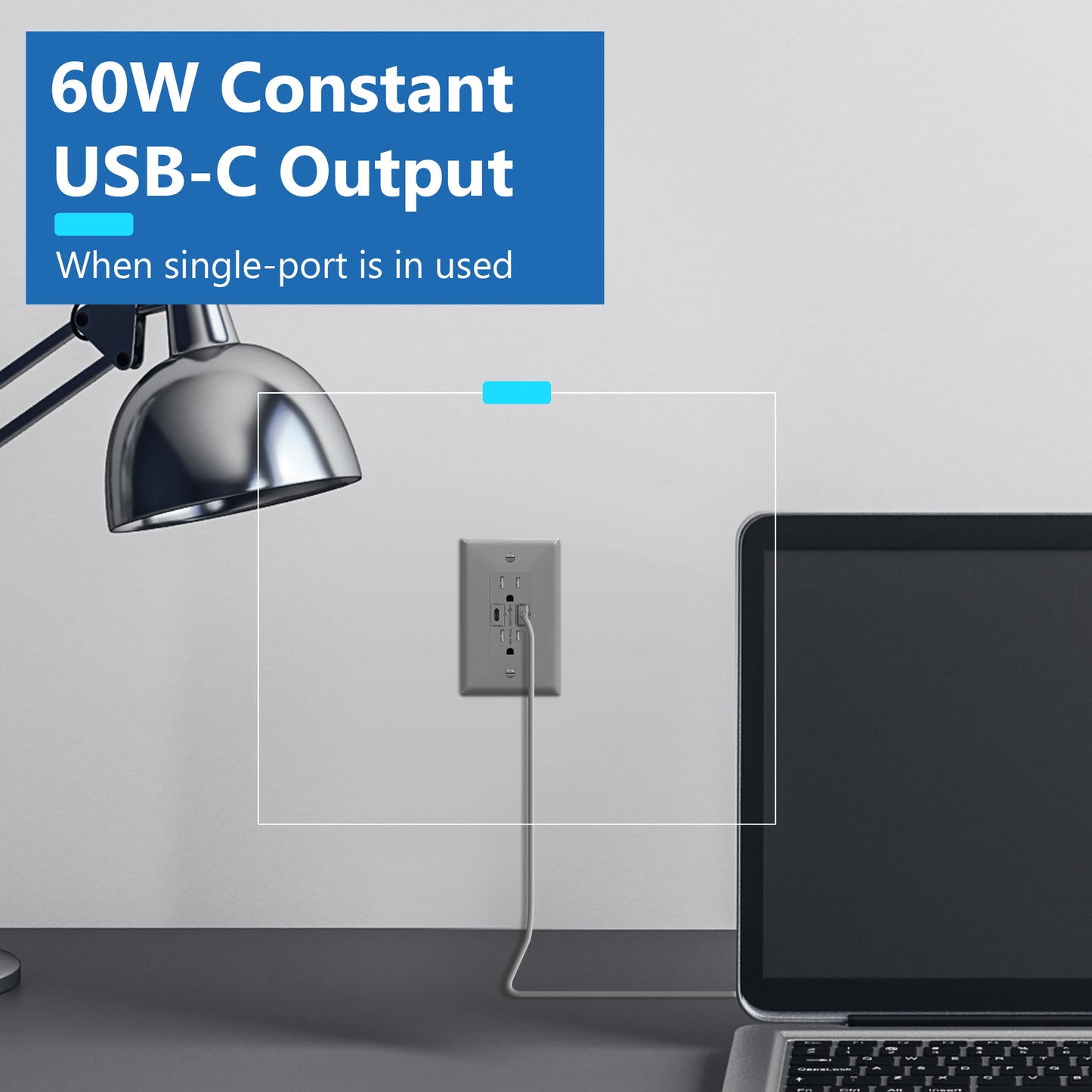 USB Type-C charger with 15A Tamper-Resistant Receptacles, Duplex Receptacle with 2 USB Type-C Charging Ports (Max 60W), Power Delivery, Interchangeable Face Cover, Wall Plate Included