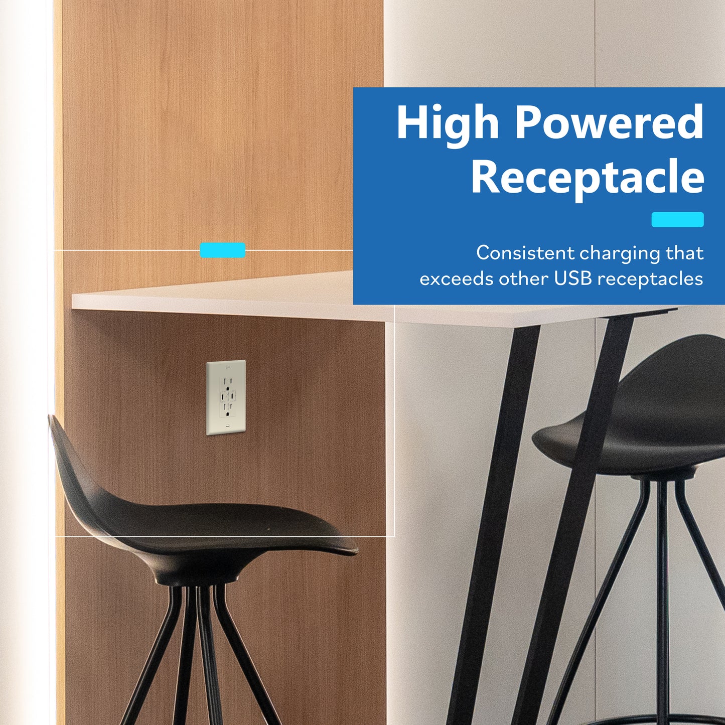 USB Type-C charger with 15A Tamper-Resistant Receptacles, Duplex Receptacle with 2 USB Type-C Charging Ports (Max 60W), Power Delivery, Interchangeable Face Cover, Wall Plate Included