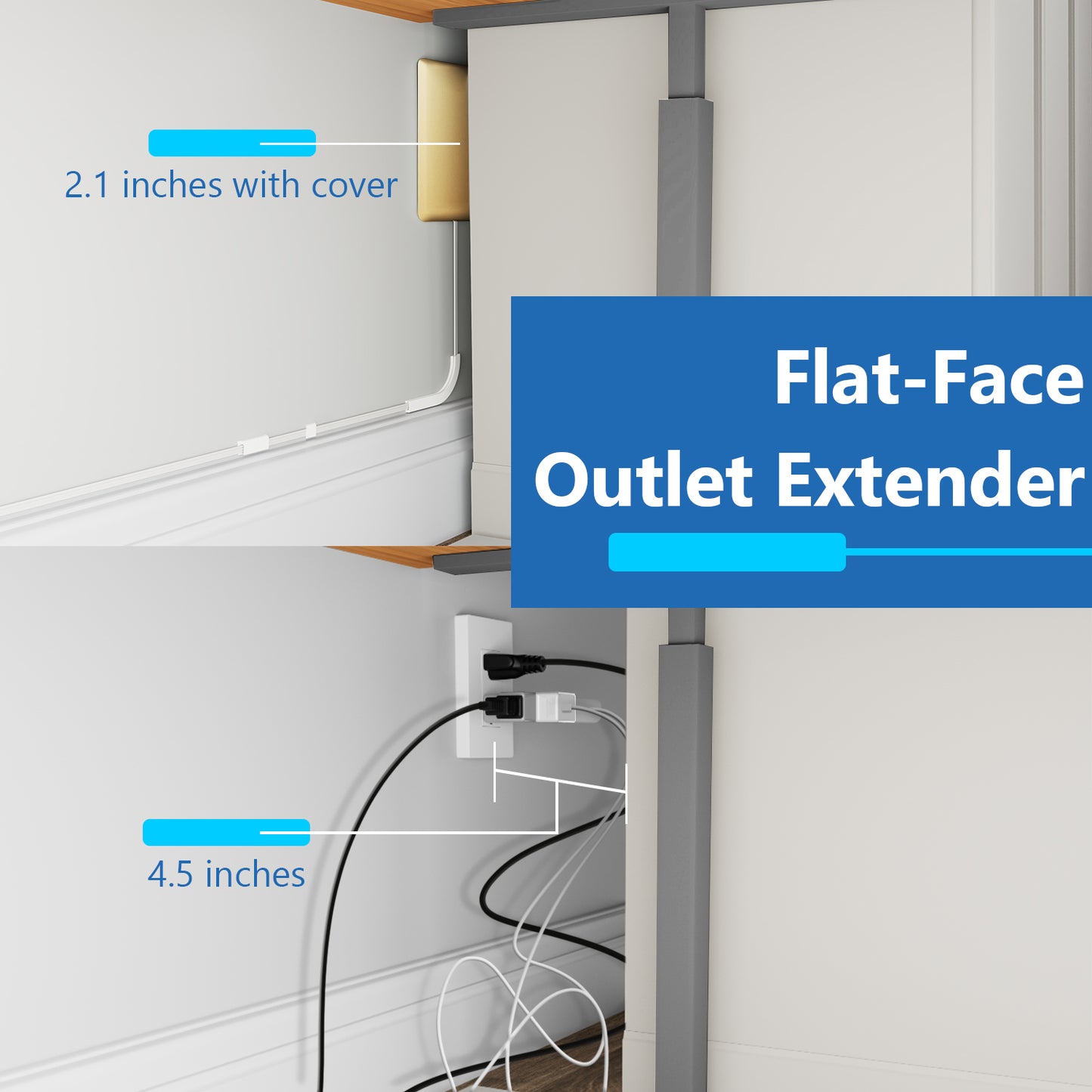 Ultra-Thin Wall Plate Plug Outlet Extender with 3 Receptacles, Flat-Face Plug with Cord Extender and 3-Outlet Power Strip, 3ft Cord