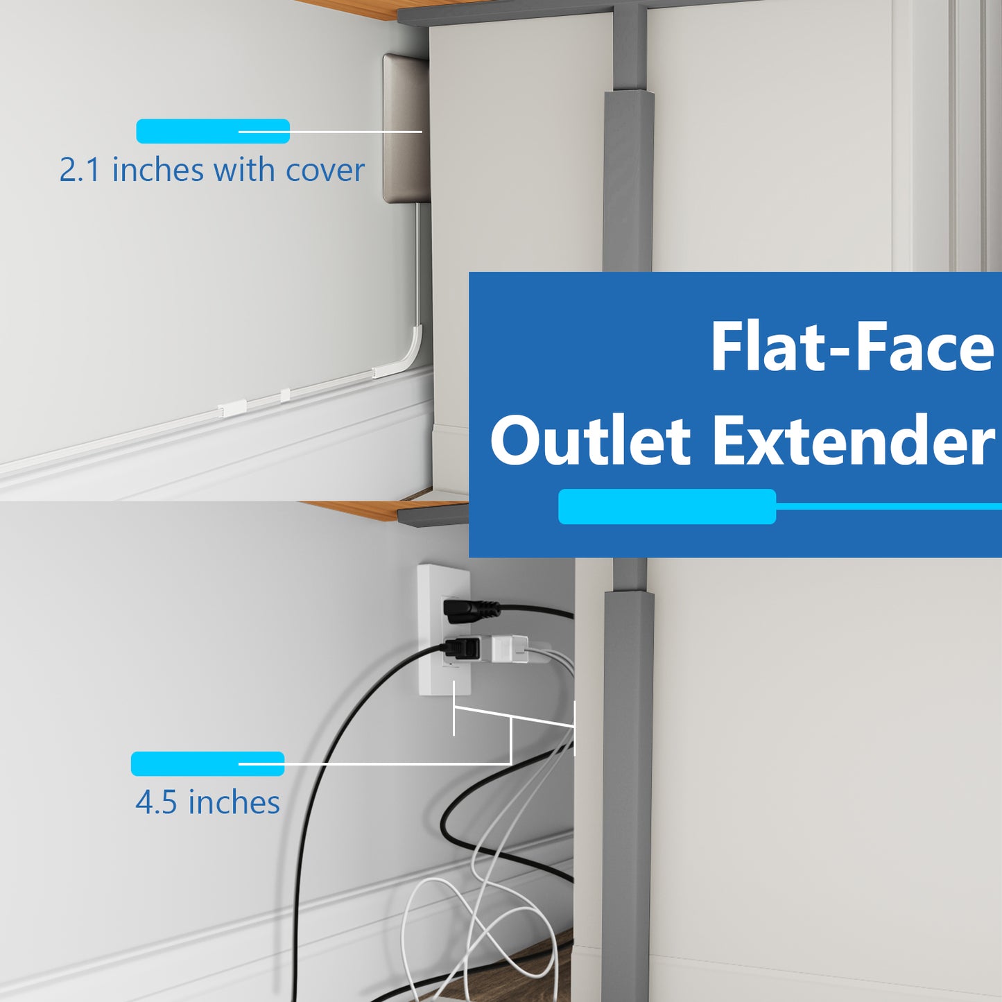 Ultra-Thin Wall Plate Plug Outlet Extender with 3 Receptacles, Flat-Face Plug with Cord Extender and 3-Outlet Power Strip, 3ft Cord