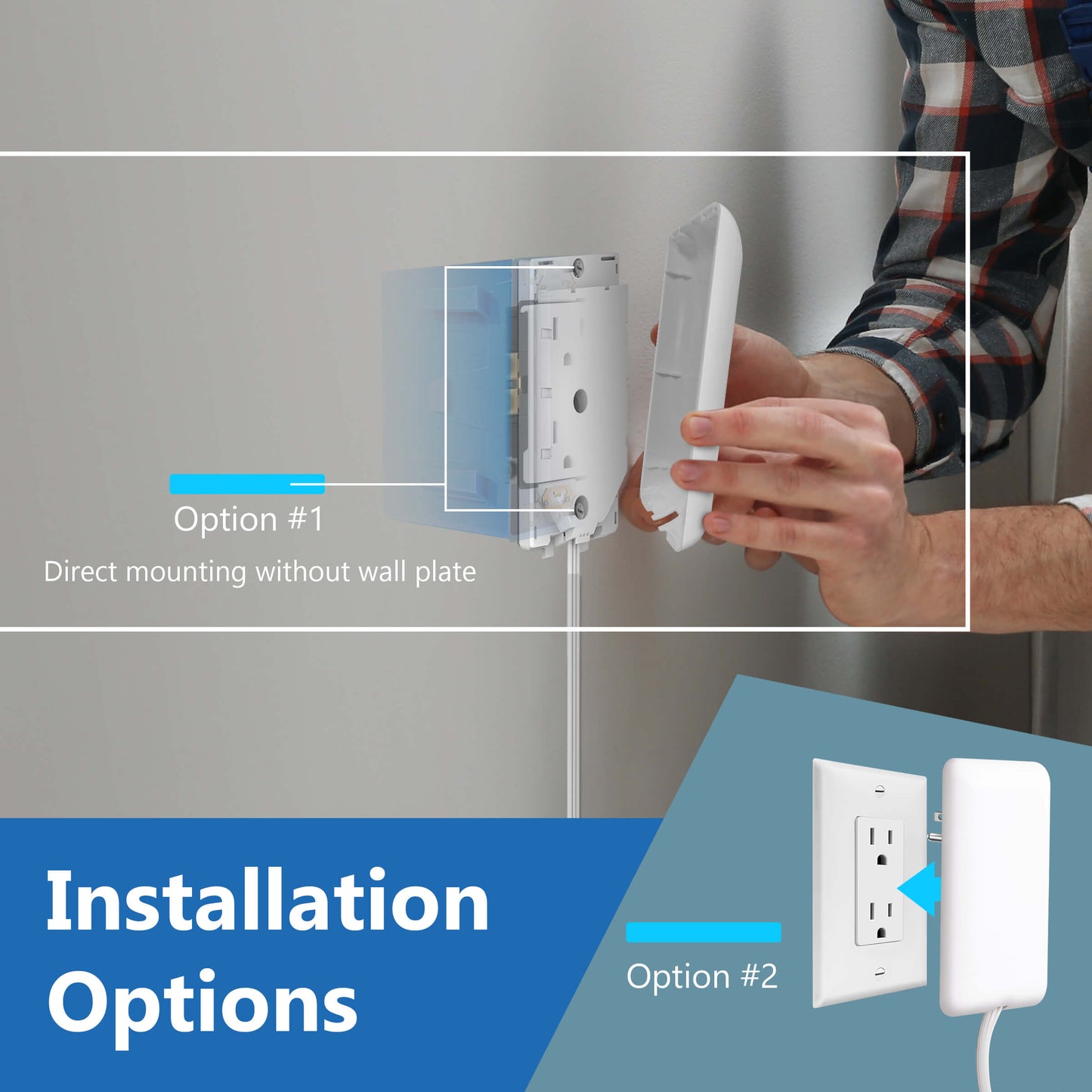 Ultra-Thin Wall Plate Plug Outlet Extender with 3 Receptacles, Flat-Face Plug with Cord Extender and 3-Outlet Power Strip, 3ft Cord