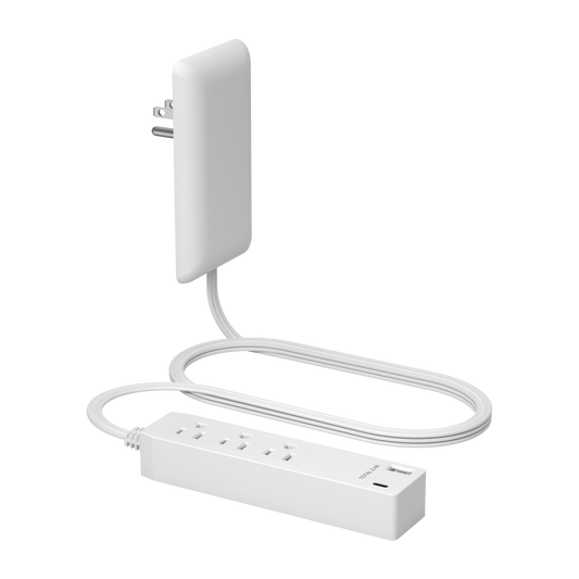 Outlet Extender with 3 Receptacles, USB Type-A and USB Type-C, Ultra-Thin Wall Plate Plug with Cord Extender, 3-Outlet Power Strip, Flat-Face, 3 Feet Cord