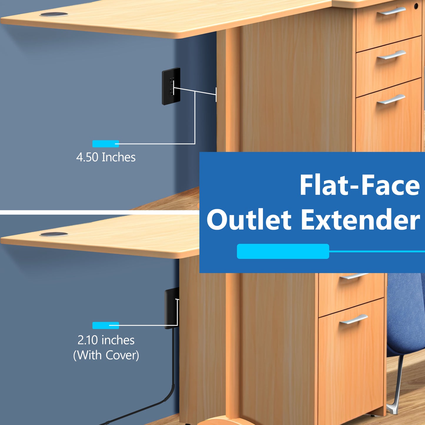 Outlet Extender with 3 Receptacles, 4.2A USB Type-A, and 2 USB Type-C, Ultra-Thin Wall Plate Plug with Cord Extender, 3-Outlet Power Strip, Flat-Face, 3 Feet Cord