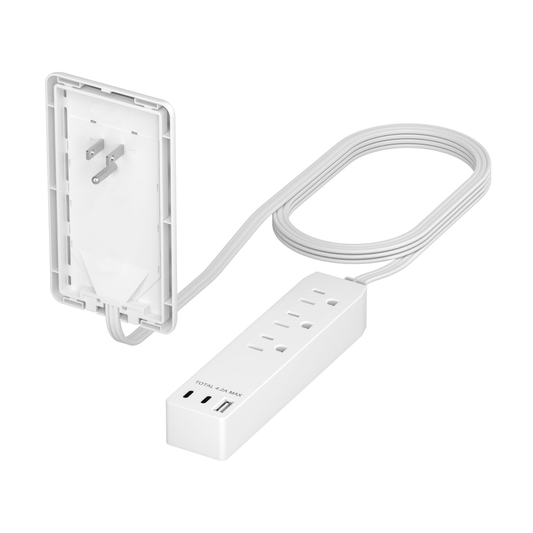 Outlet Extender with 3 Receptacles, 4.2A USB Type-A, and 2 USB Type-C, Ultra-Thin Wall Plate Plug with Cord Extender, 3-Outlet Power Strip, Flat-Face, 3 Feet Cord