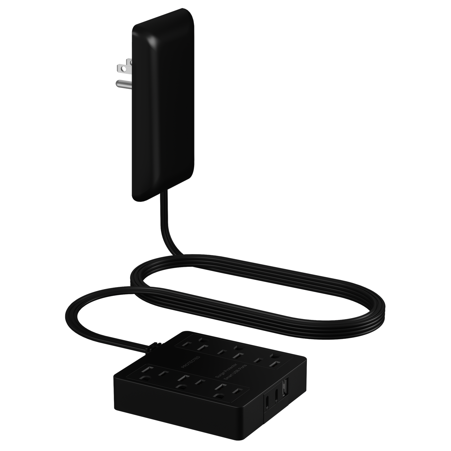 Surge Protected Outlet Power Strip with 6 AC Outlets, USB-A and USB-C, Ultra-Thin Flat-Plug with Cord Extender, 6-Outlet Power Strip, Surge Protection Up to 1500J, 5 Feet Cord