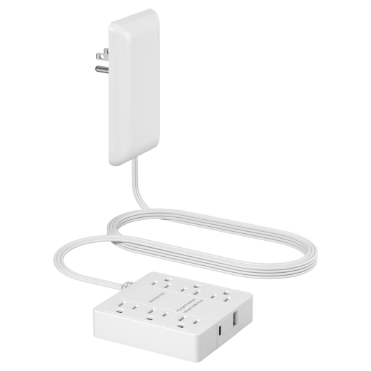 Surge Protected Outlet Power Strip with 6 AC Outlets, USB-A and USB-C, Ultra-Thin Flat-Plug with Cord Extender, 6-Outlet Power Strip, Surge Protection Up to 1500J, 5 Feet Cord