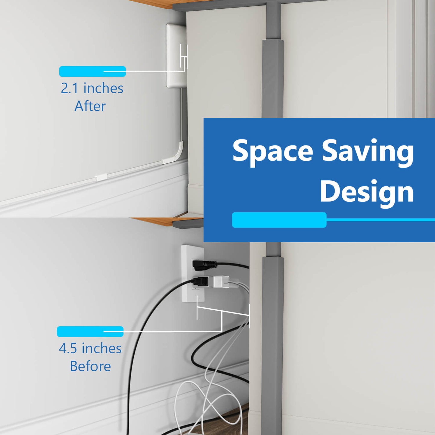 Ultra-Thin Wall Plate Plug Outlet Extender with 3 Receptacles, Flat-Face Plug with Cord Extender and 3-Outlet Power Strip, 8 Feet Cord