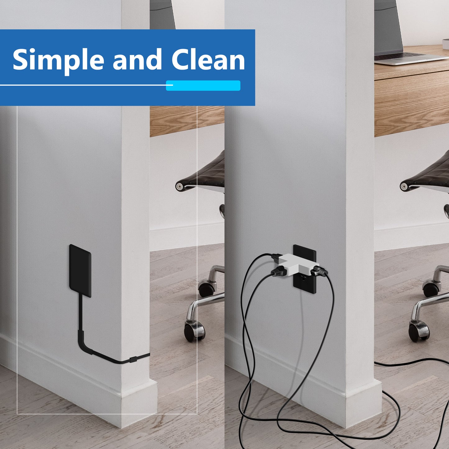 Outlet Extender with 3 Receptacles, 4.2A USB Type-A, and 2 USB Type-C, Ultra-Thin Wall Plate Plug with Cord Extender, 3-Outlet Power Strip, Flat-Face, 8 Feet Cord