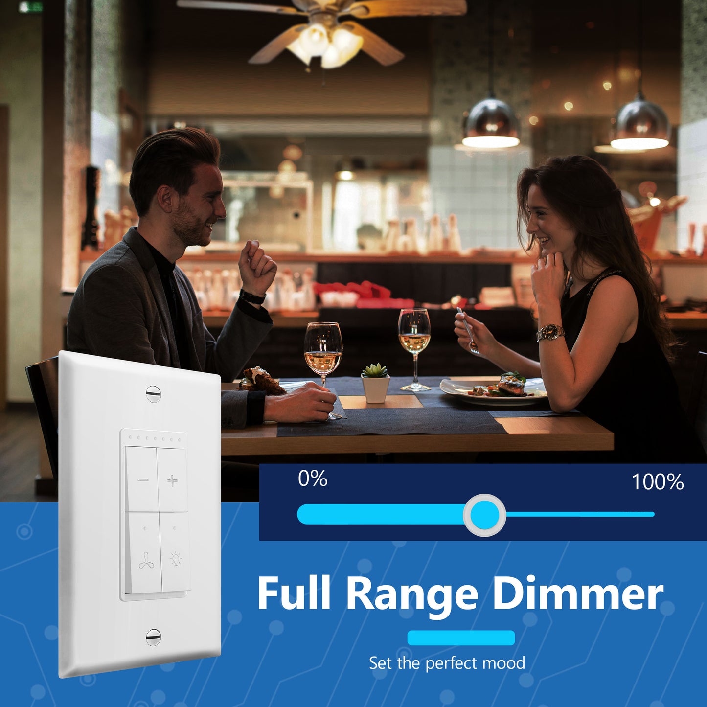 Wi-Fi Combination Dimmer and 4-Speed Fan Control Switch, Wireless Home Automation, Wi-Fi Control, Single-Pole, Wall Plate Included