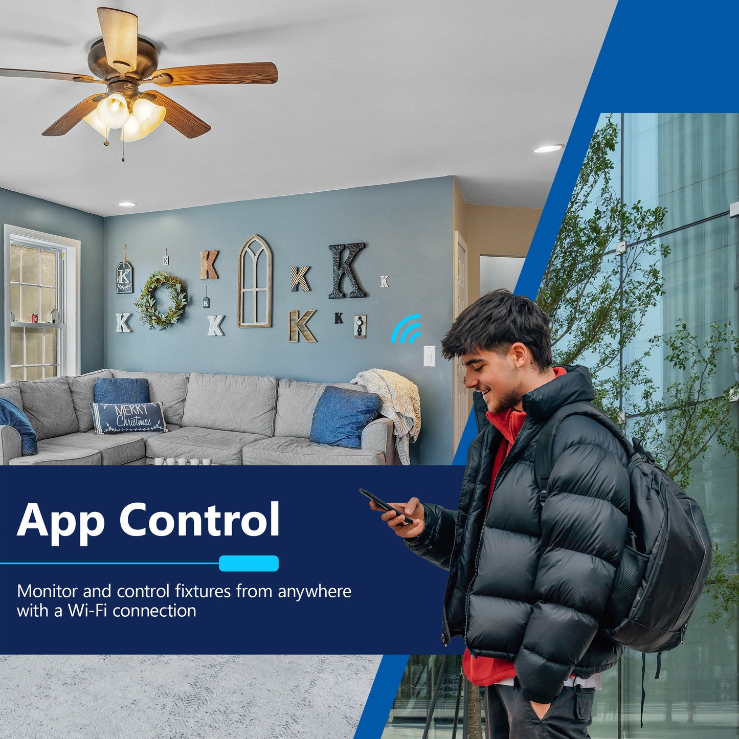 Wi-Fi Combination Dimmer and 4-Speed Fan Control Switch, Wireless Home Automation, Wi-Fi Control, Single-Pole, Wall Plate Included