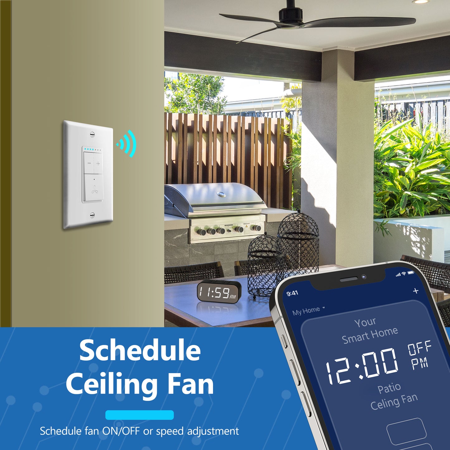 4-Speed Wi-Fi Fan Control Switch, Wireless Home Automation, Wi-Fi Control, Single-Pole, Wall Plate Included