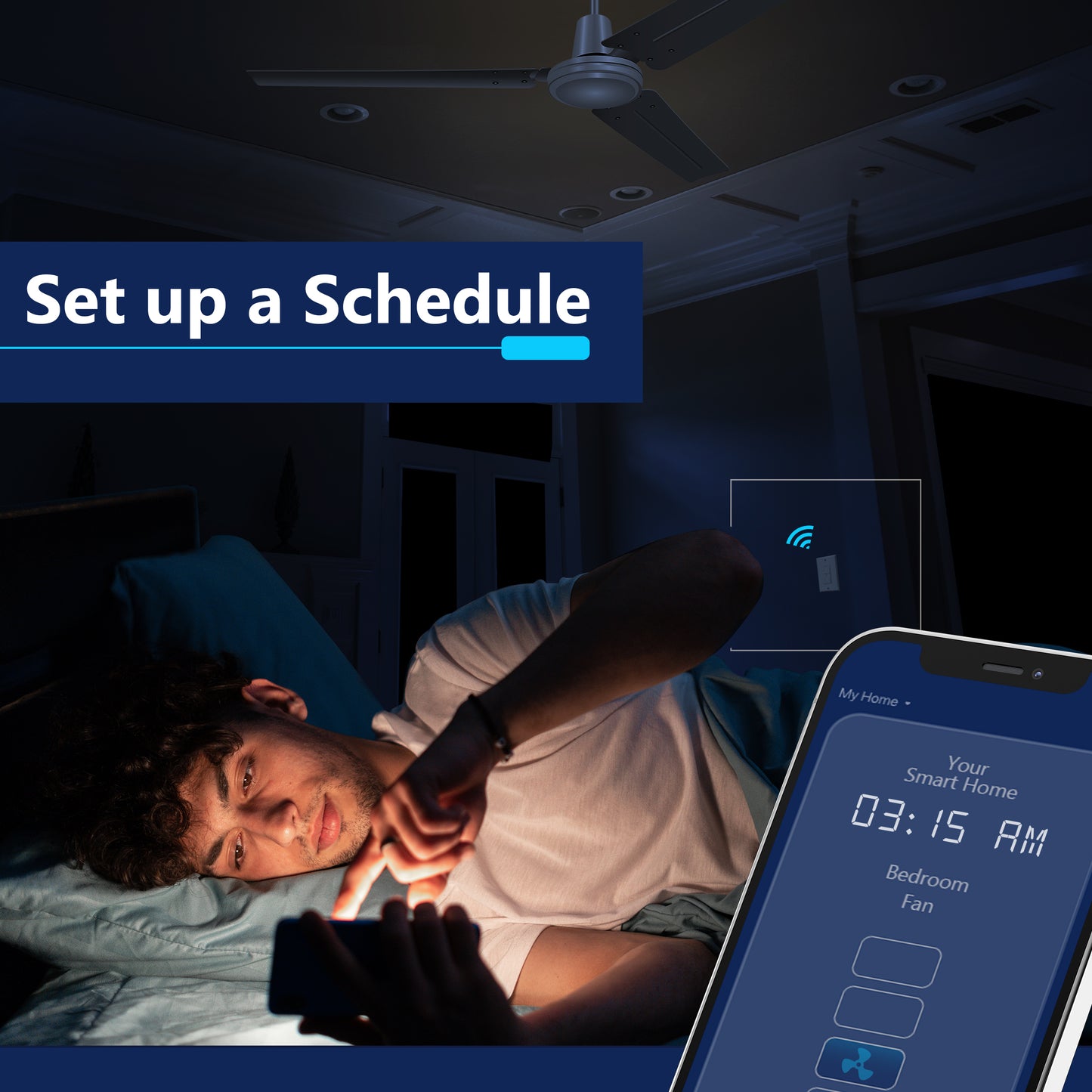 4-Speed Wi-Fi Fan Control Switch, Wireless Home Automation, Wi-Fi Control, Single-Pole, Wall Plate Included