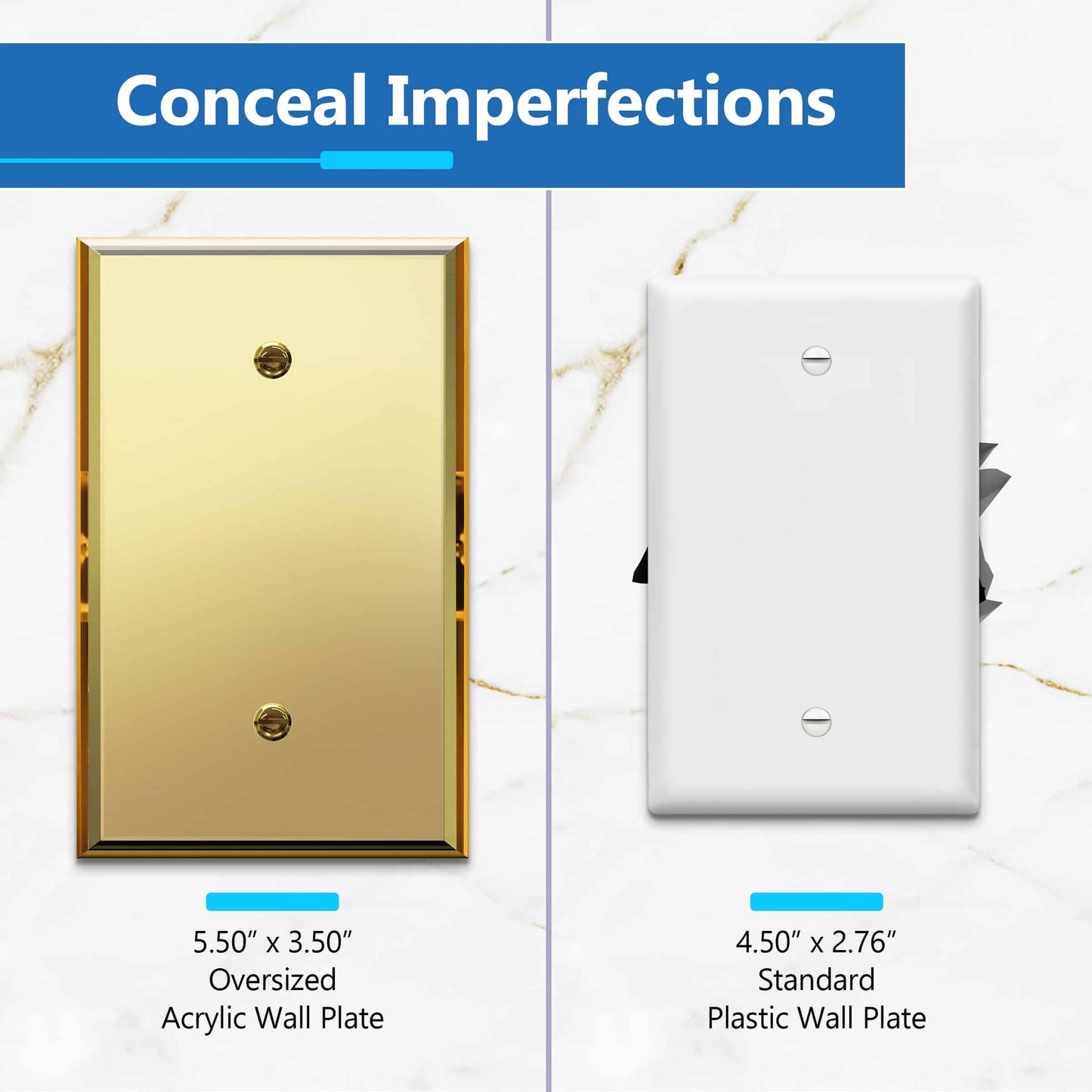 Blank Oversized Acrylic Mirrored Wall Plate, Reflective Cover Plate, Plexiglass Wall Plate, 1-Gang