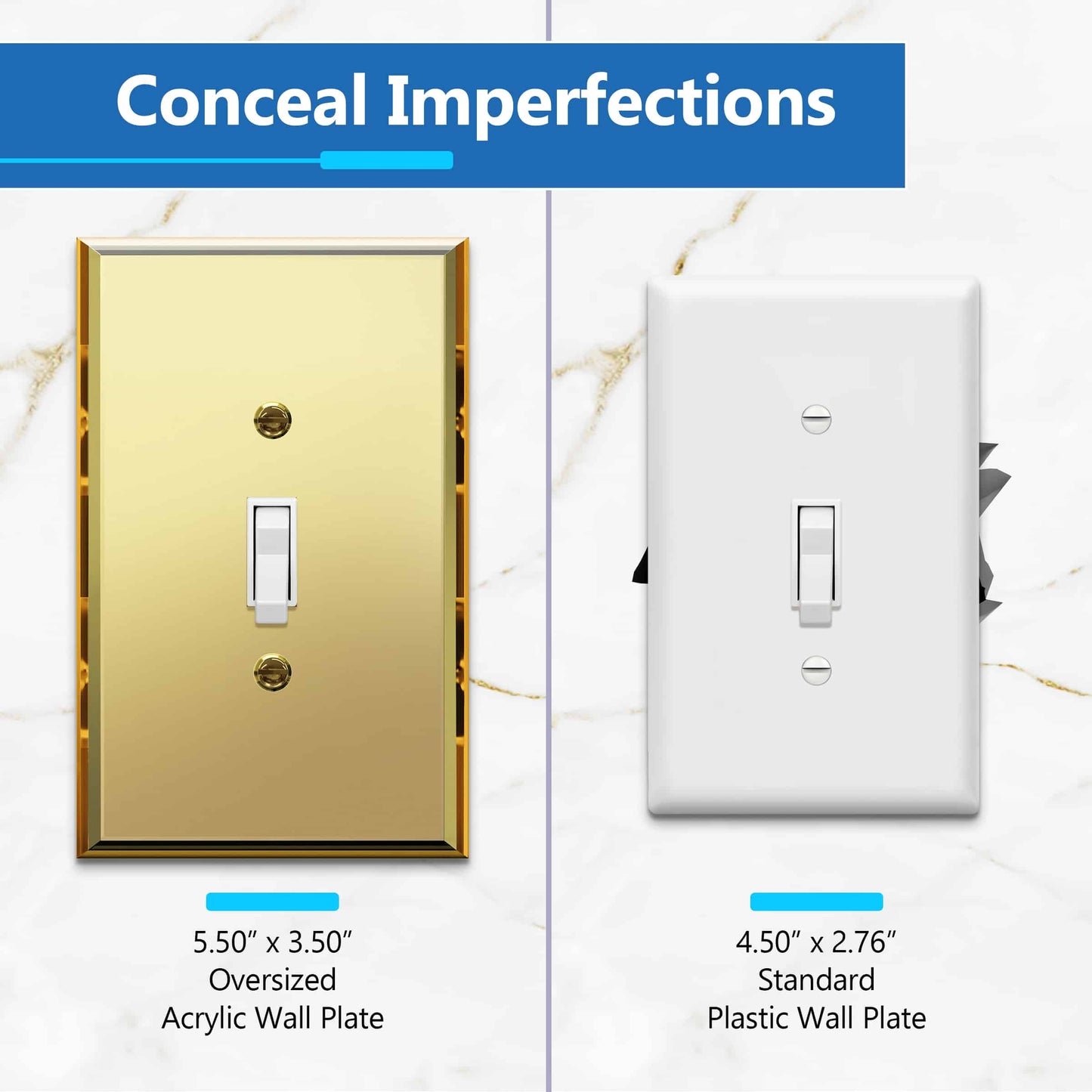 Oversized Acrylic Mirrored Toggle Switch Wall Plate, Reflective Cover Plate, Plexiglass Wall Plate, 1-Gang