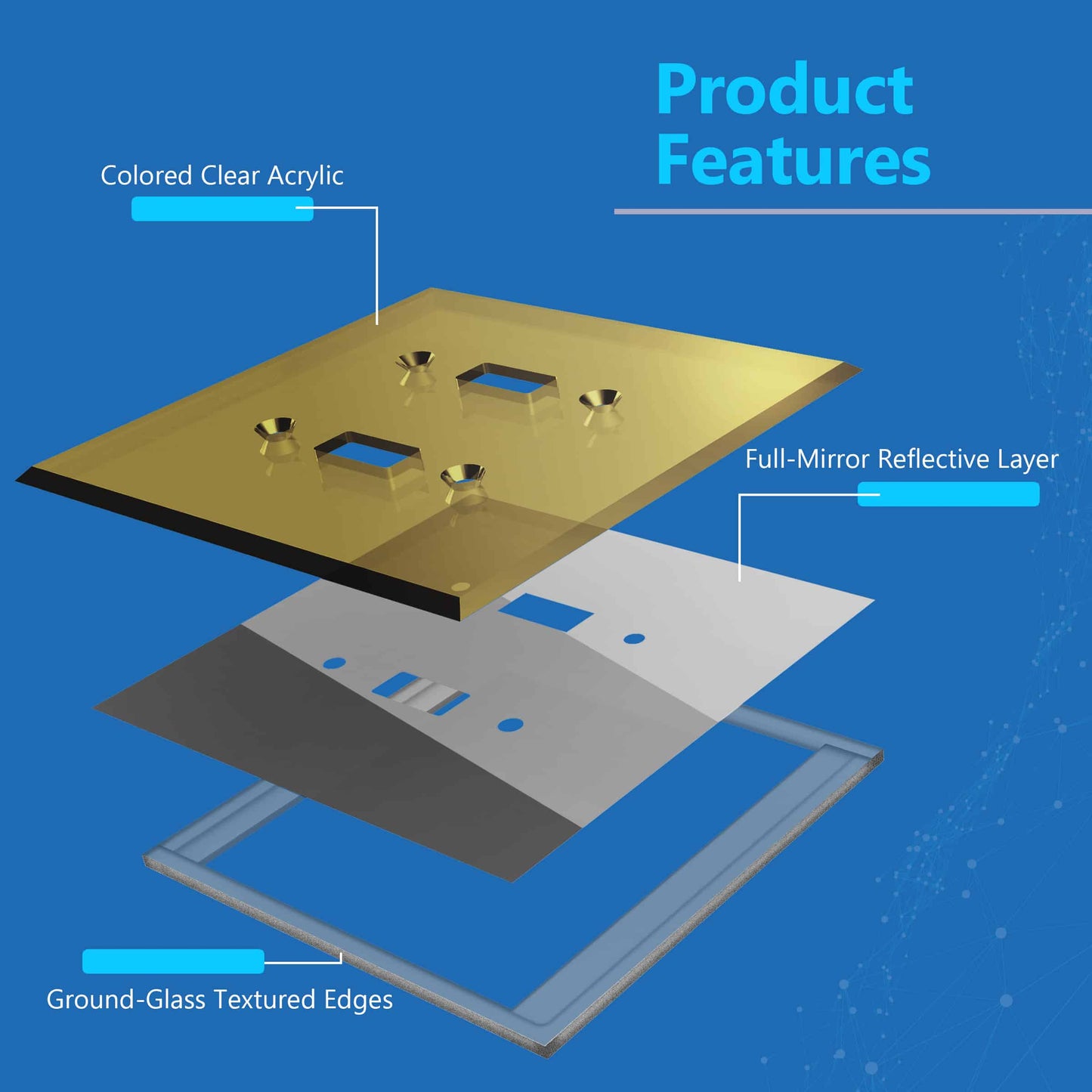 Oversized Acrylic Mirrored Toggle Switch Wall Plate, Reflective Cover Plate, Plexiglass Wall Plate, 2-Gang