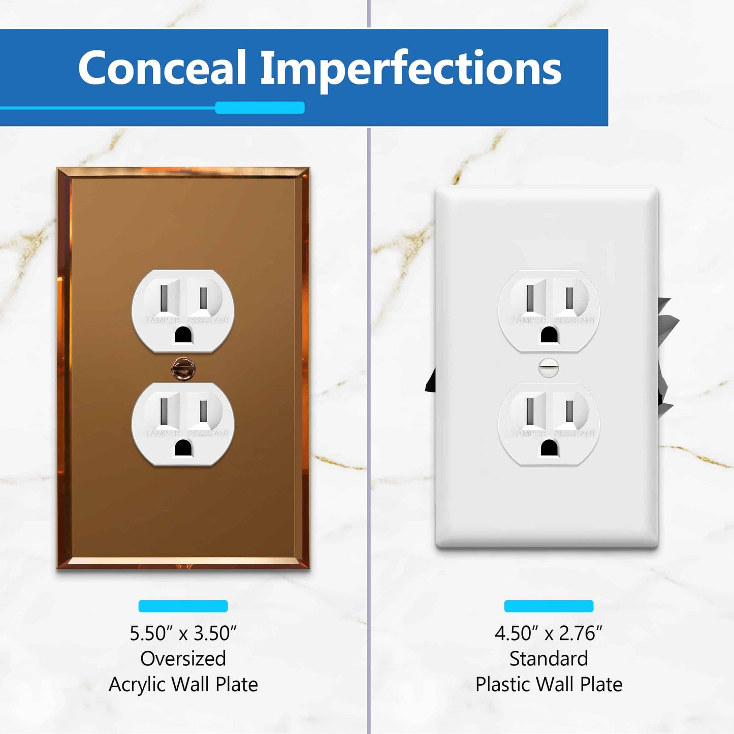 Oversized Acrylic Mirrored Duplex Wall Plate, Reflective Cover Plate for duplex outlet, Plexiglass Wall Plate, 1-Gang