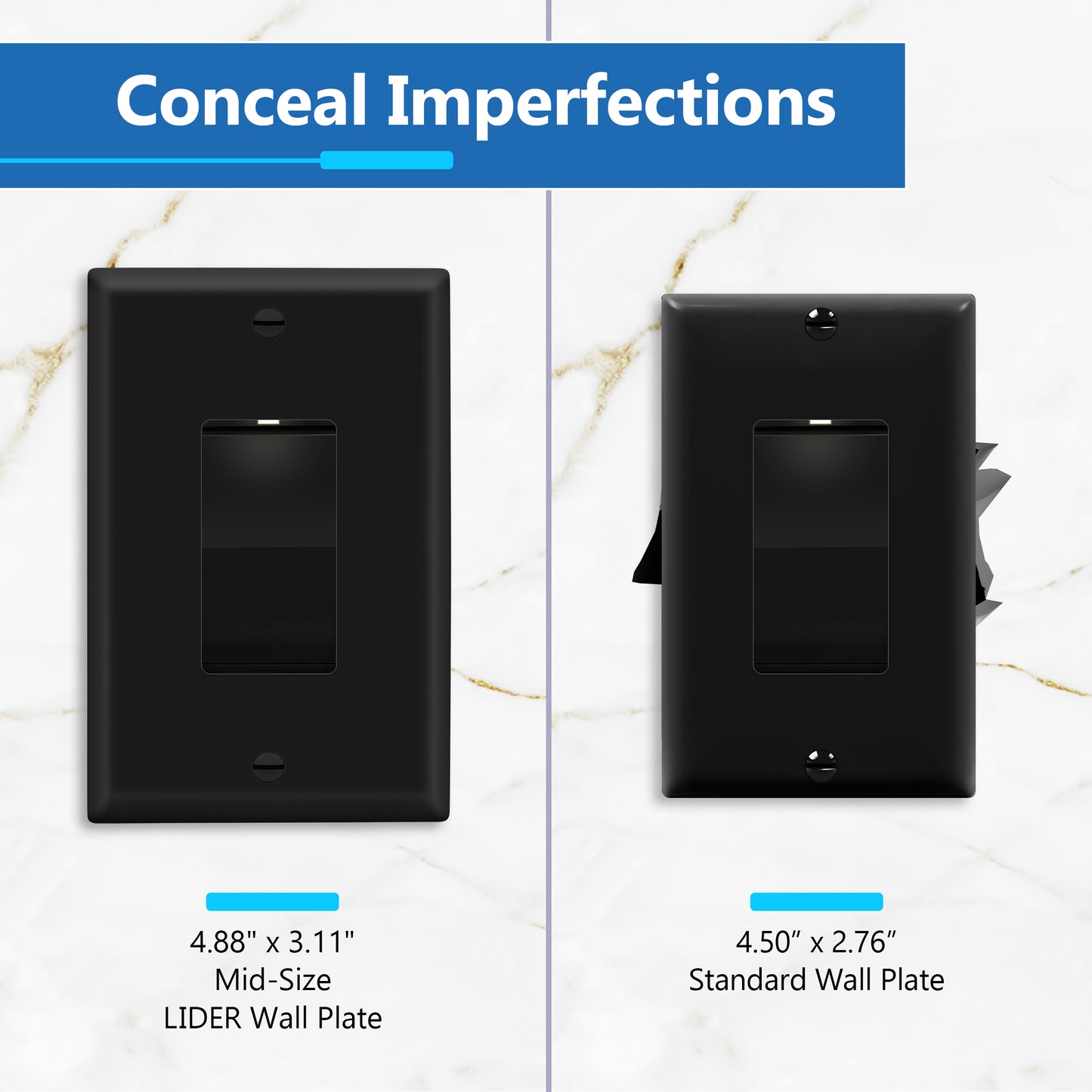 Decorator Wall Plate, Cover Plate for Decorator Switch or Outlet, Polycarbonate Thermoplastic Wall Plate, 1-Gang, Mid-Size