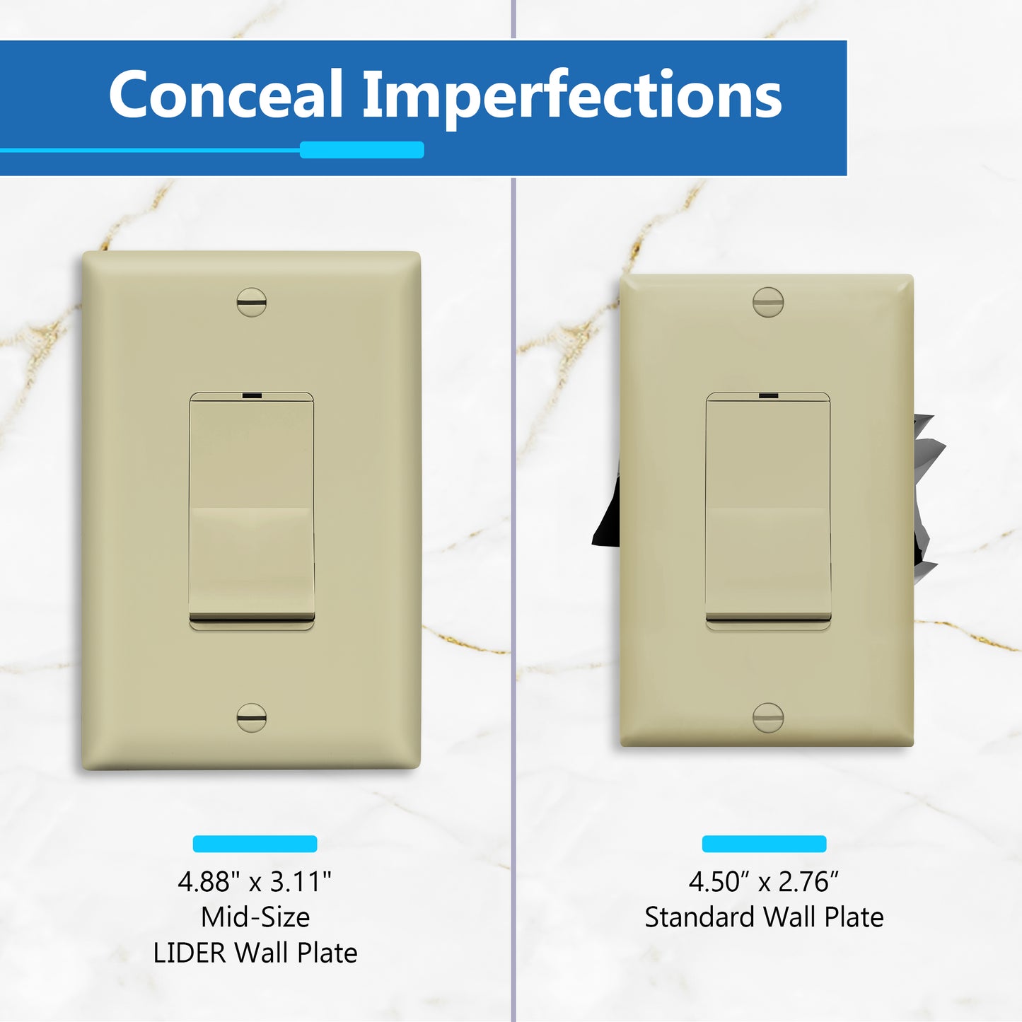 Decorator Wall Plate, Cover Plate for Decorator Switch or Outlet, Polycarbonate Thermoplastic Wall Plate, 1-Gang, Mid-Size