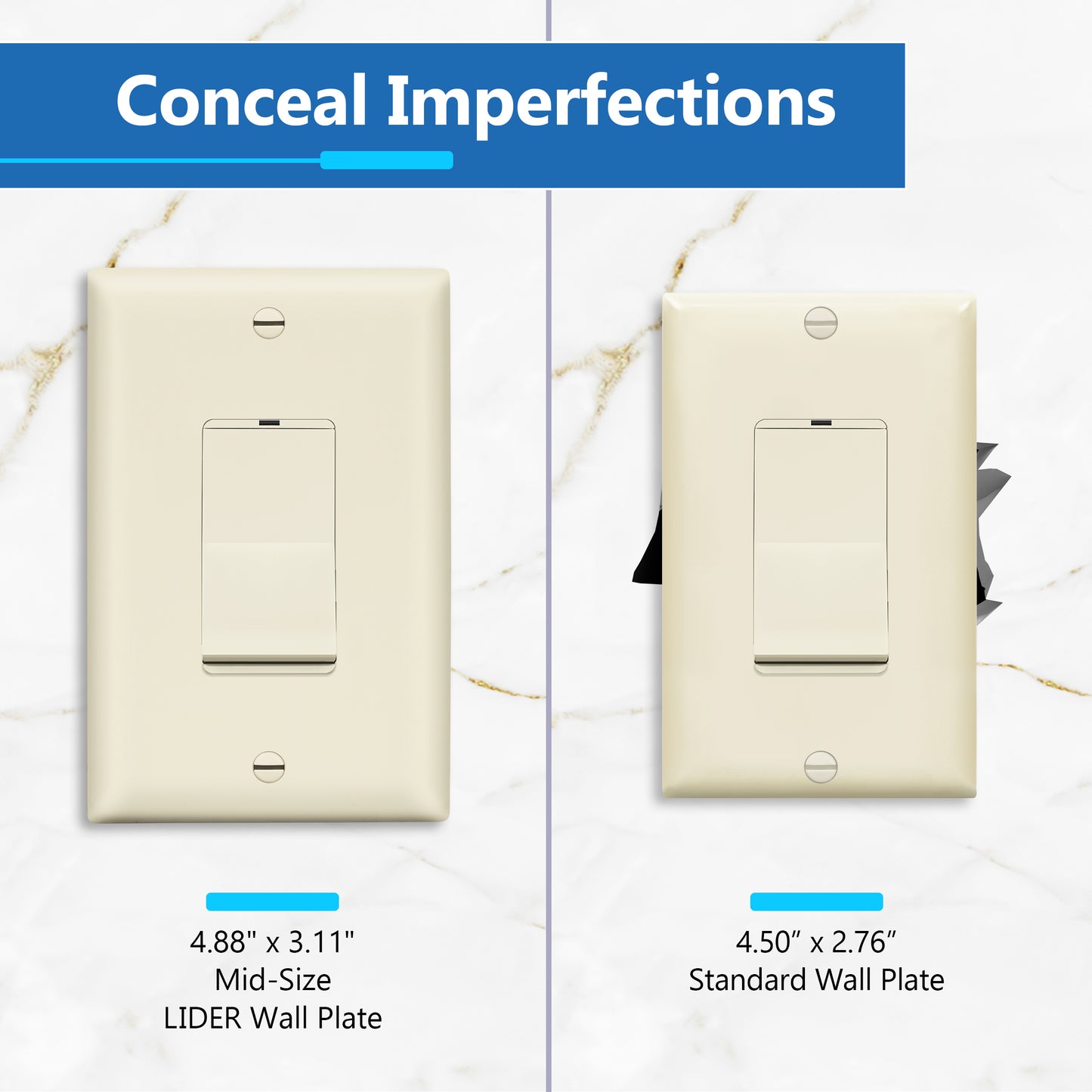Decorator Wall Plate, Cover Plate for Decorator Switch or Outlet, Polycarbonate Thermoplastic Wall Plate, 1-Gang, Mid-Size