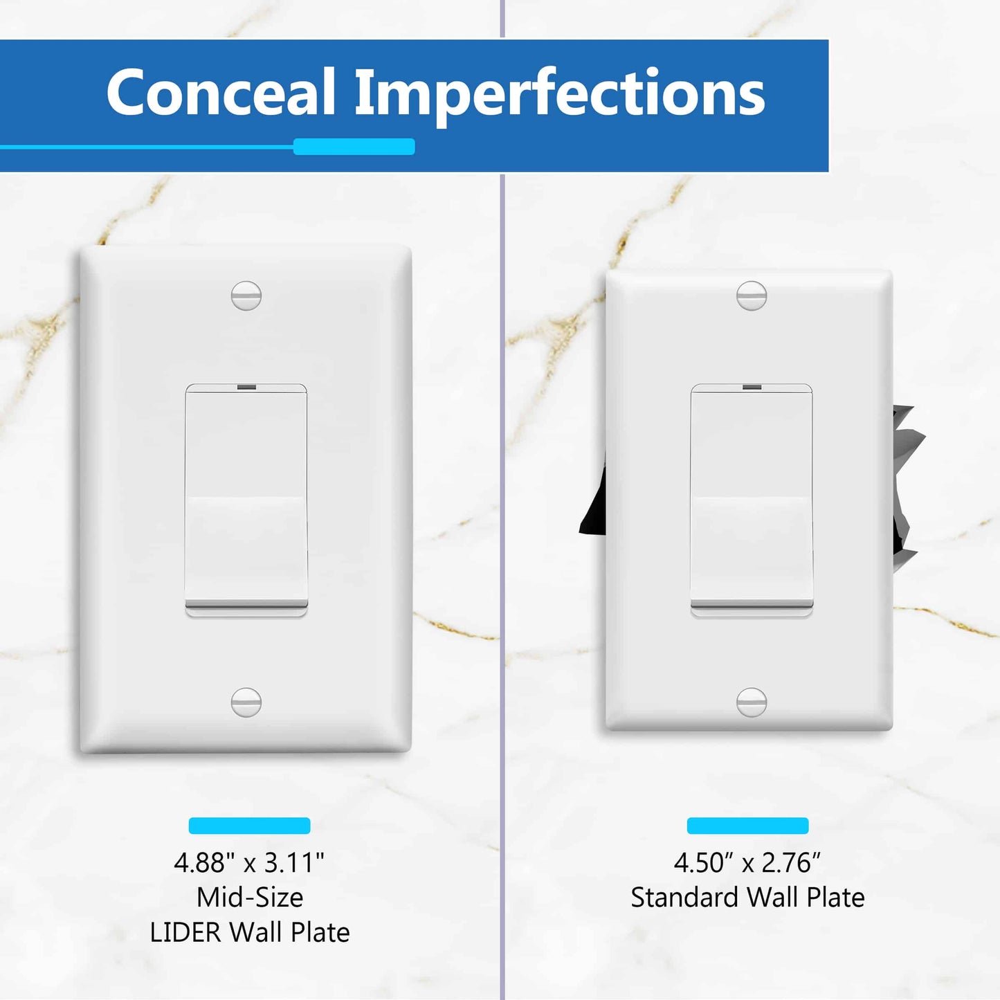 Decorator Wall Plate, Cover Plate for decorator switch or outlet, Polycarbonate Thermoplastic Wall Plate, 1-Gang, Mid-Size
