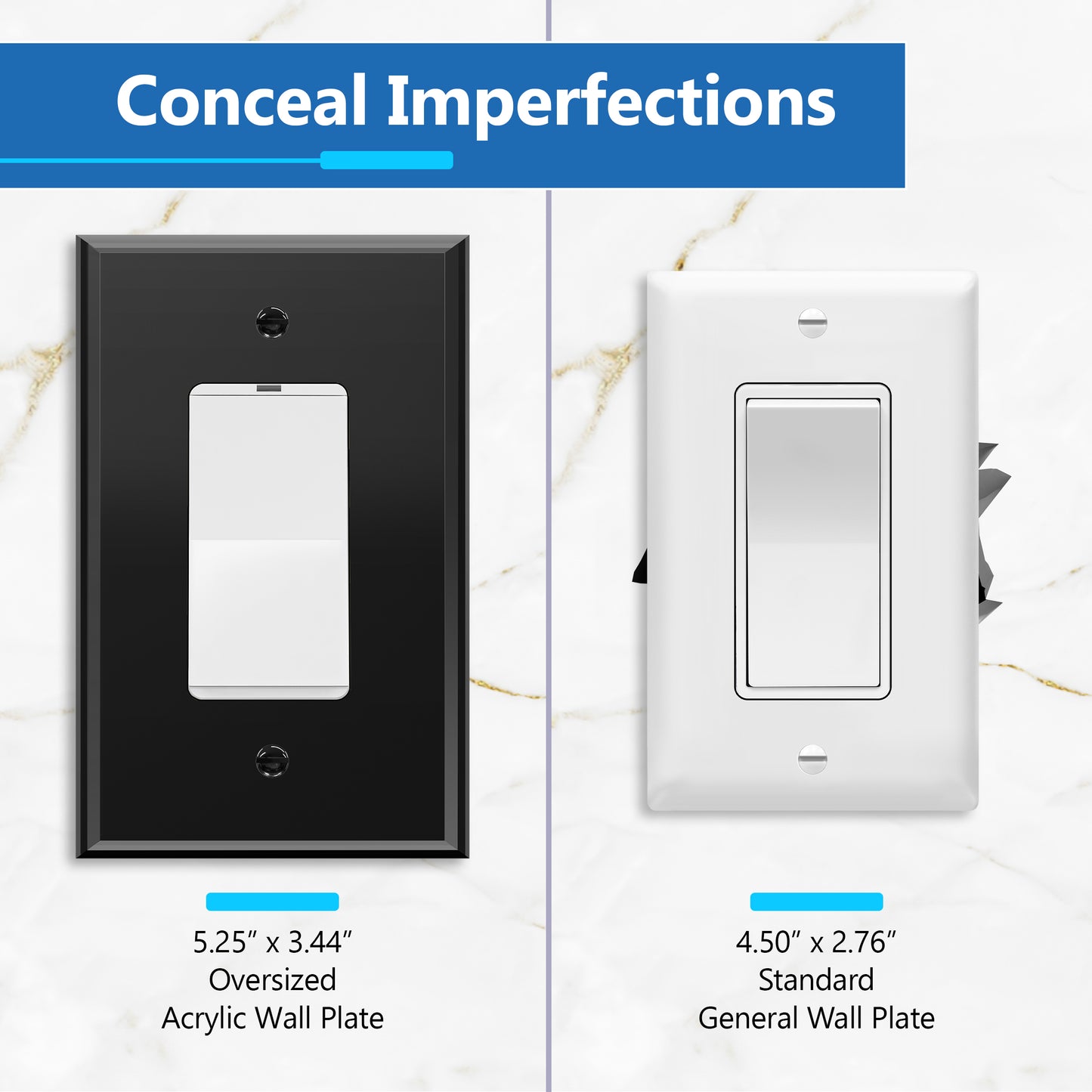 Oversized Acrylic Mirrored Decorator Wall Plate, Reflective Cover Plate for Decorator Switch or Outlet, Plexiglass Wall Plate, 1-Gang