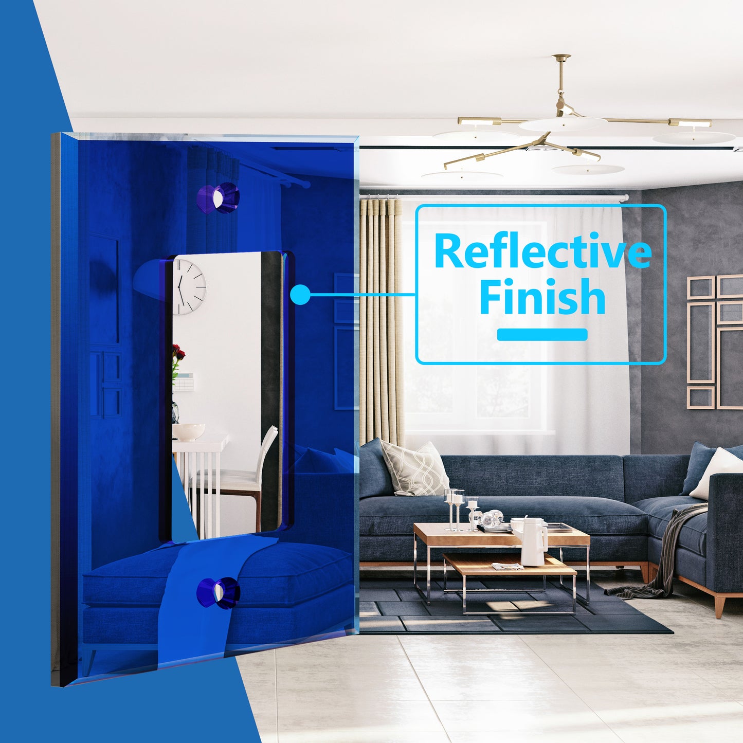 Oversized Acrylic Mirrored Decorator Wall Plate, Reflective Cover Plate for Decorator Switch or Outlet, Plexiglass Wall Plate, 1-Gang