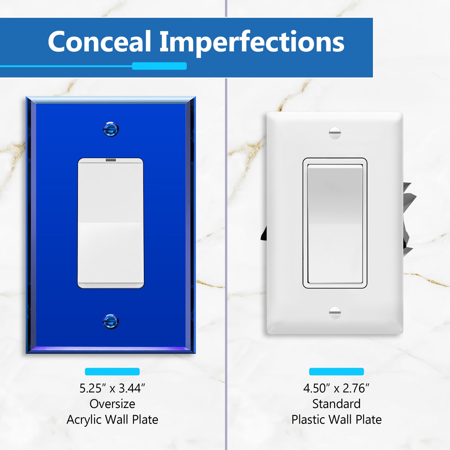 Oversized Acrylic Mirrored Decorator Wall Plate, Reflective Cover Plate for Decorator Switch or Outlet, Plexiglass Wall Plate, 1-Gang