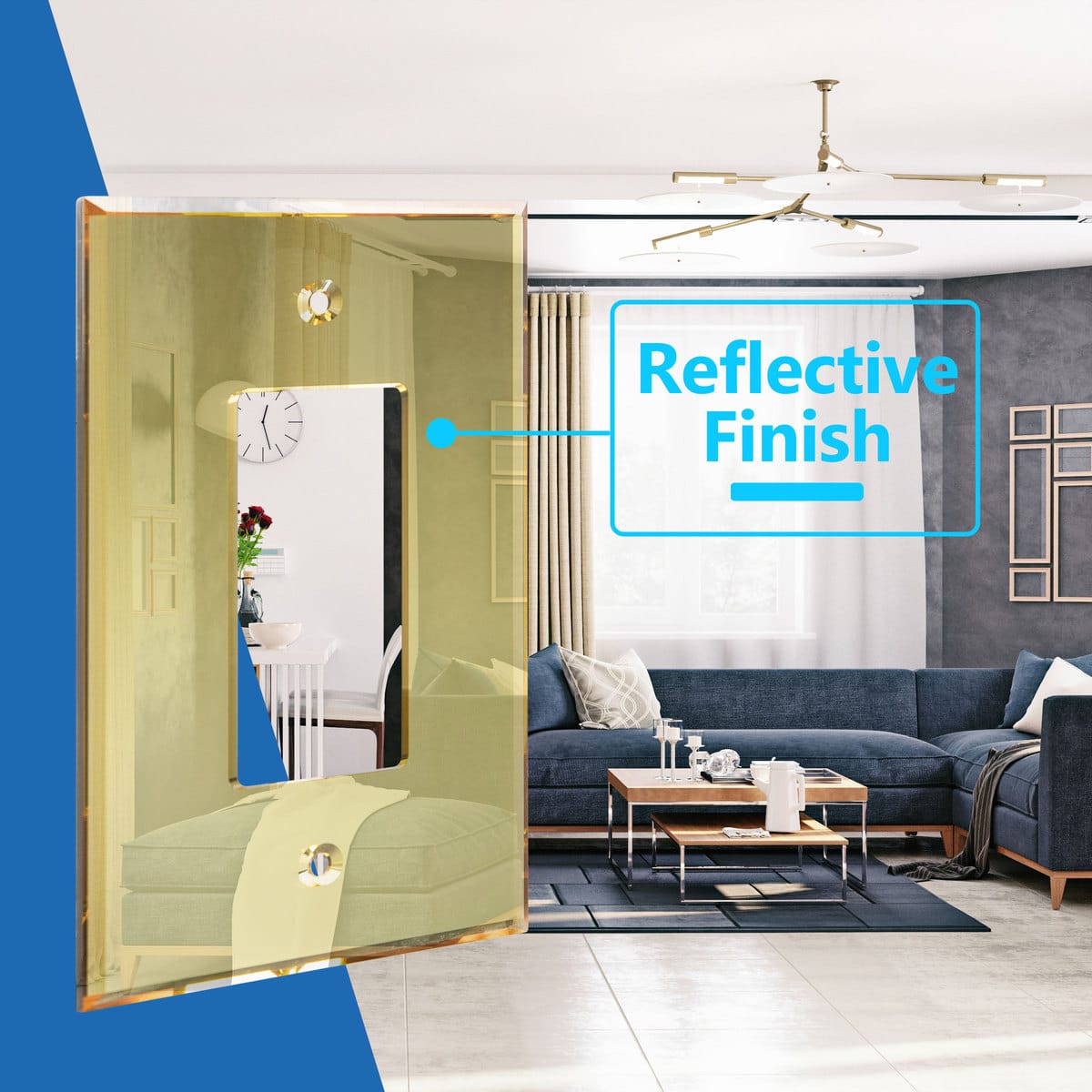 Oversized Acrylic Mirrored Decorator Wall Plate, Reflective Cover Plate for decorator switch or outlet, Plexiglass Wall Plate, 1-Gang