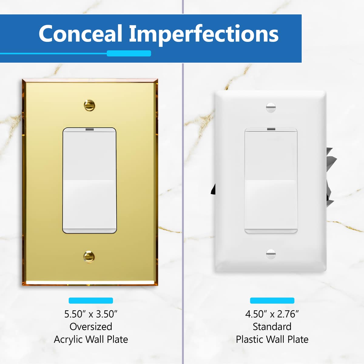 Oversized Acrylic Mirrored Decorator Wall Plate, Reflective Cover Plate for decorator switch or outlet, Plexiglass Wall Plate, 1-Gang