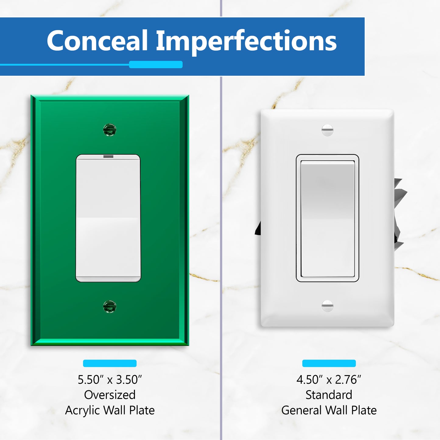 Oversized Acrylic Mirrored Decorator Wall Plate, Reflective Cover Plate for Decorator Switch or Outlet, Plexiglass Wall Plate, 1-Gang